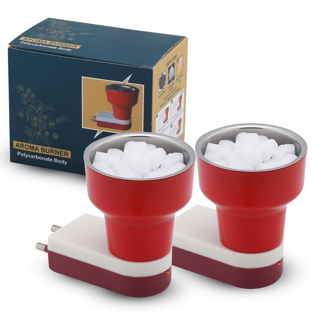 Premium Electric Camphor Diffuser for Home - Bakhoor Burner & Aroma Diffuser for Puja, Meditation & Relaxation - Red (Pack of 2) - Perfect for Yoga Rooms, Prayer Spaces & Aromatherapy Sessions