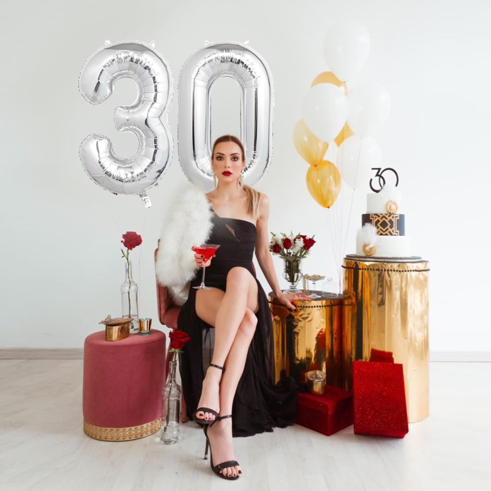 40 Inch Silver 30 Number Balloons - Giant Jumbo Helium Mylar Foil Birthday Balloons for 30th Birthday, Anniversary Party Decorations - Perfect for Milestone Celebrations, Graduations, New Year's Eve & Photo Backdrops