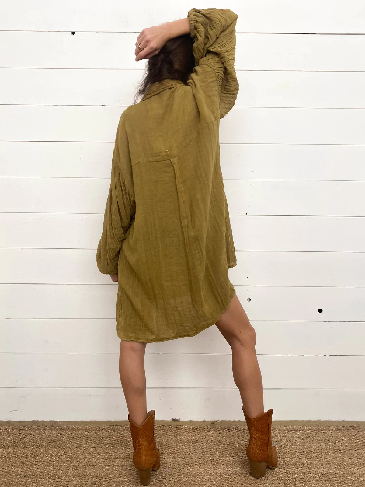 Bonny Tunic Top - Olive Green Gauze Blouse for Women | Casual Summer Wear, Beach Cover-Up & Boho Outfit
