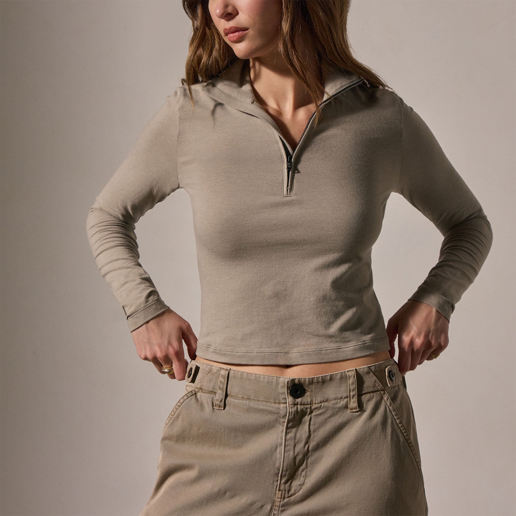 Stylish Cropped Long Sleeve Half Zip Pullover for Women | Trendy Overcast Design | Perfect for Casual Outings, Layering & Fall Fashion