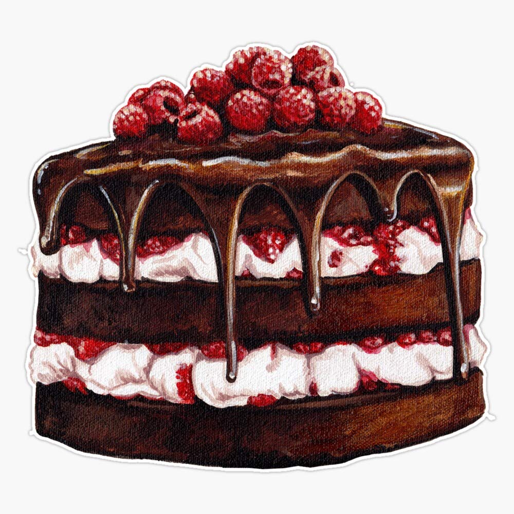 Delicious Chocolate Raspberry Cake Vinyl Sticker - Waterproof 5 Inch Bumper Decal for Cars, Laptops & DIY Crafts