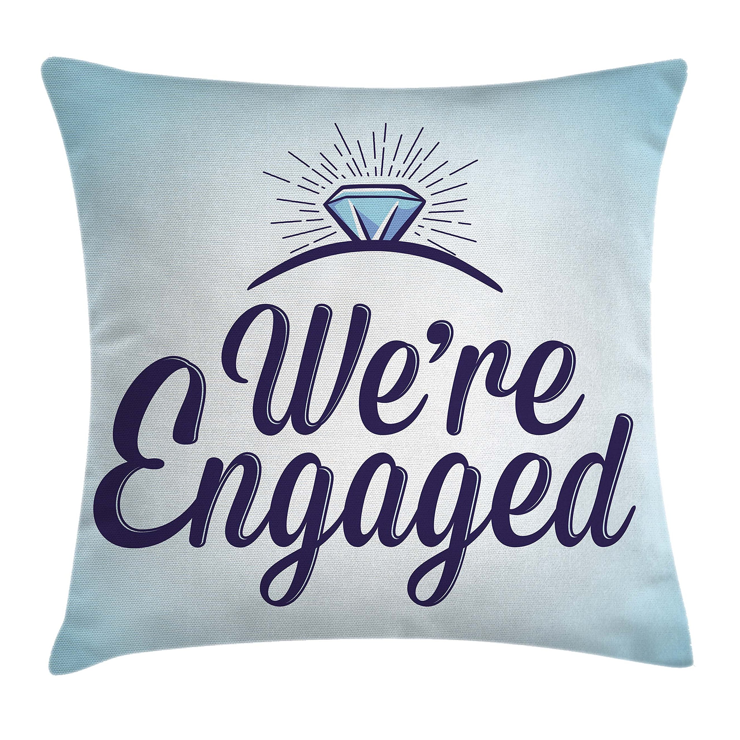 Ambesonne Engagement Party Throw Pillow Cover 28x28 Inch - 'We Are Engaged' Wedding Ring Design in Sky Blue & Navy Blue - Decorative Square Accent Cushion Case for Couples, Anniversary Gifts & Home Decor
