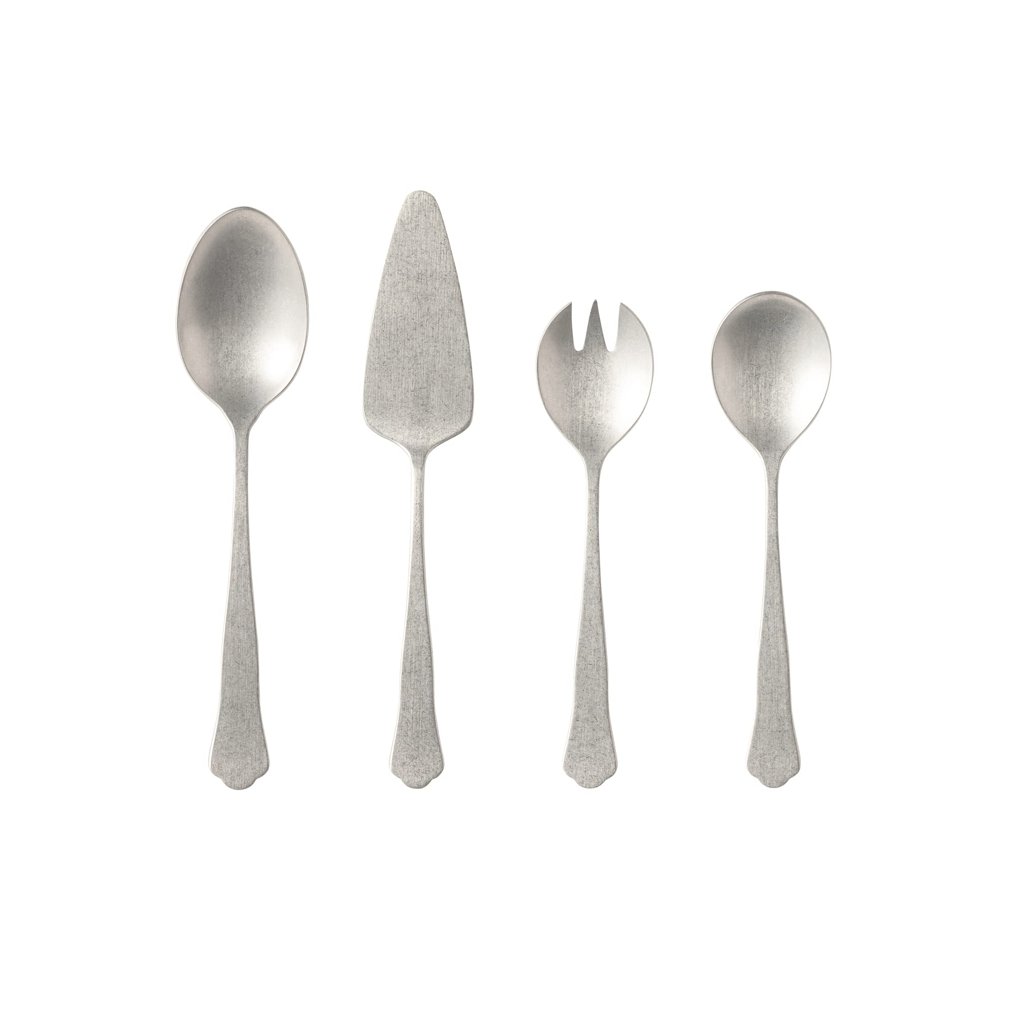 Costa Nova 4-Piece Silverware Hostess Serving Set - Prado Collection, Vintage Brushed Stainless Steel Flatware | Dishwasher Safe Cutlery | Restaurant Quality Dinnerware | Perfect for Entertaining, Dinner Parties & Formal Dining