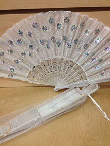 12 Pack White Summer Folding Fans with Gift Bags - Elegant Wedding Party Decor, Personalized Bling Fans, Table Setting & Wall Decoration - Perfect for Bridal Showers, Outdoor Events and Wedding Favors
