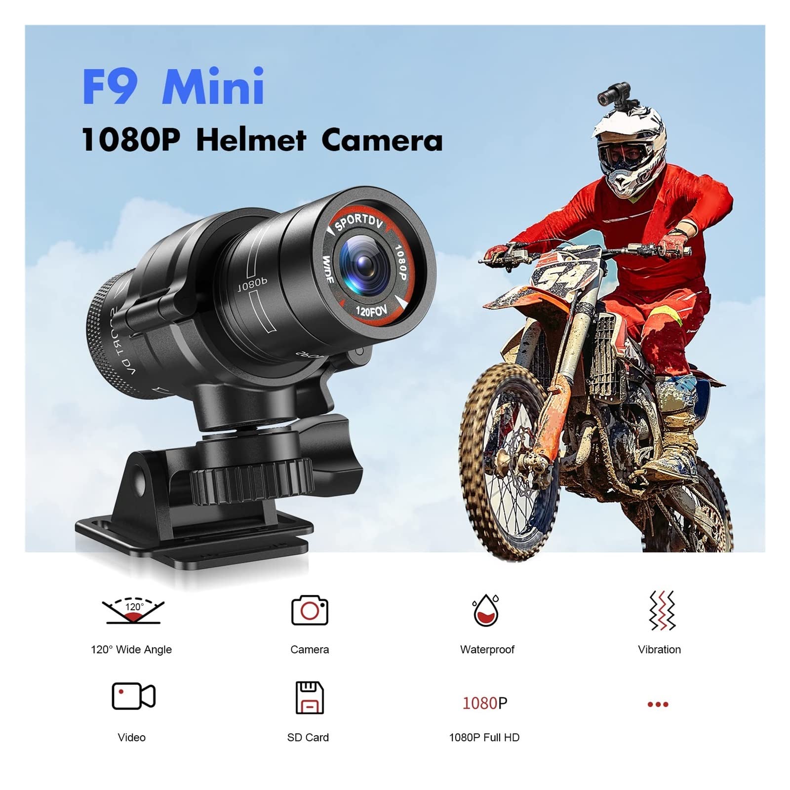 BODORME F9 HD 1080P Action Camera - Helmet & Bike Mount for Outdoor Sports