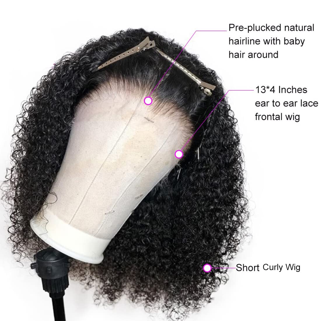 13x4 HD Lace Front Wigs 100% Unprocessed Virgin Human Hair - Curly Glueless Wear & Go Wig with Baby Hair, Pre-Plucked 200% Density Mongolian Kinky Curls (16 Inch, Natural Black) for Daily Wear, Parties & Special Occasions