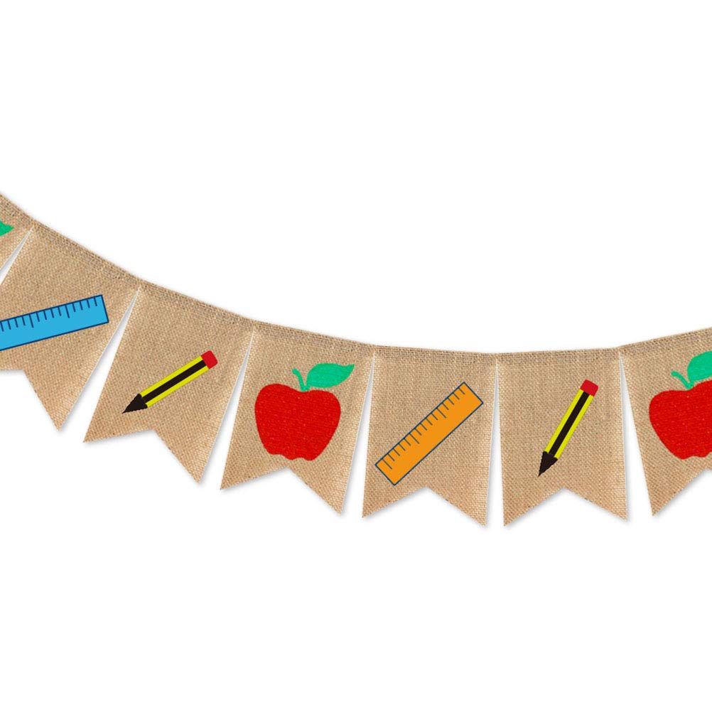 First Day of School Burlap Banner - Welcome Back Bunting for Classroom Decor, Party Pull Flag, Photo Props - Perfect for Back to School Decorations & Celebrations
