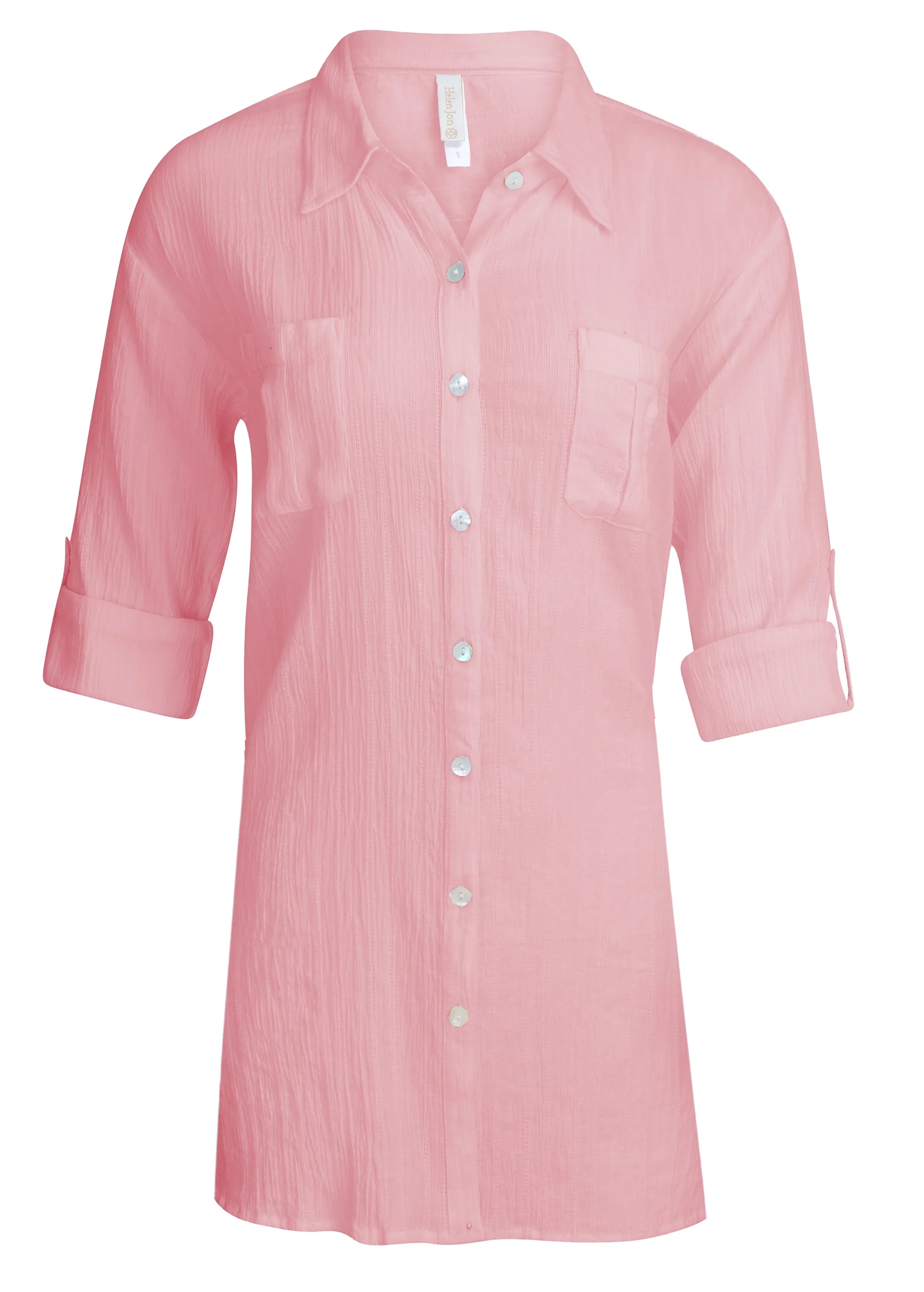 Soft Rose Relaxed Shirt Dress for Women - Comfortable Casual Long Sleeve Tunic Top for Everyday Wear, Office & Weekend Outings