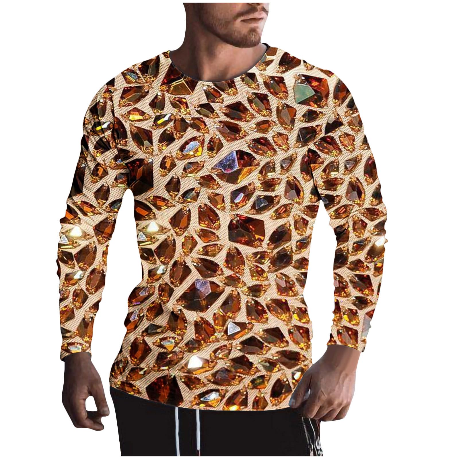 3D Geometry Printed Men's Long Sleeve Graphic Tee - Fashion Streetwear T-Shirt for Fall | Casual Wear, Layering & Everyday Outfits