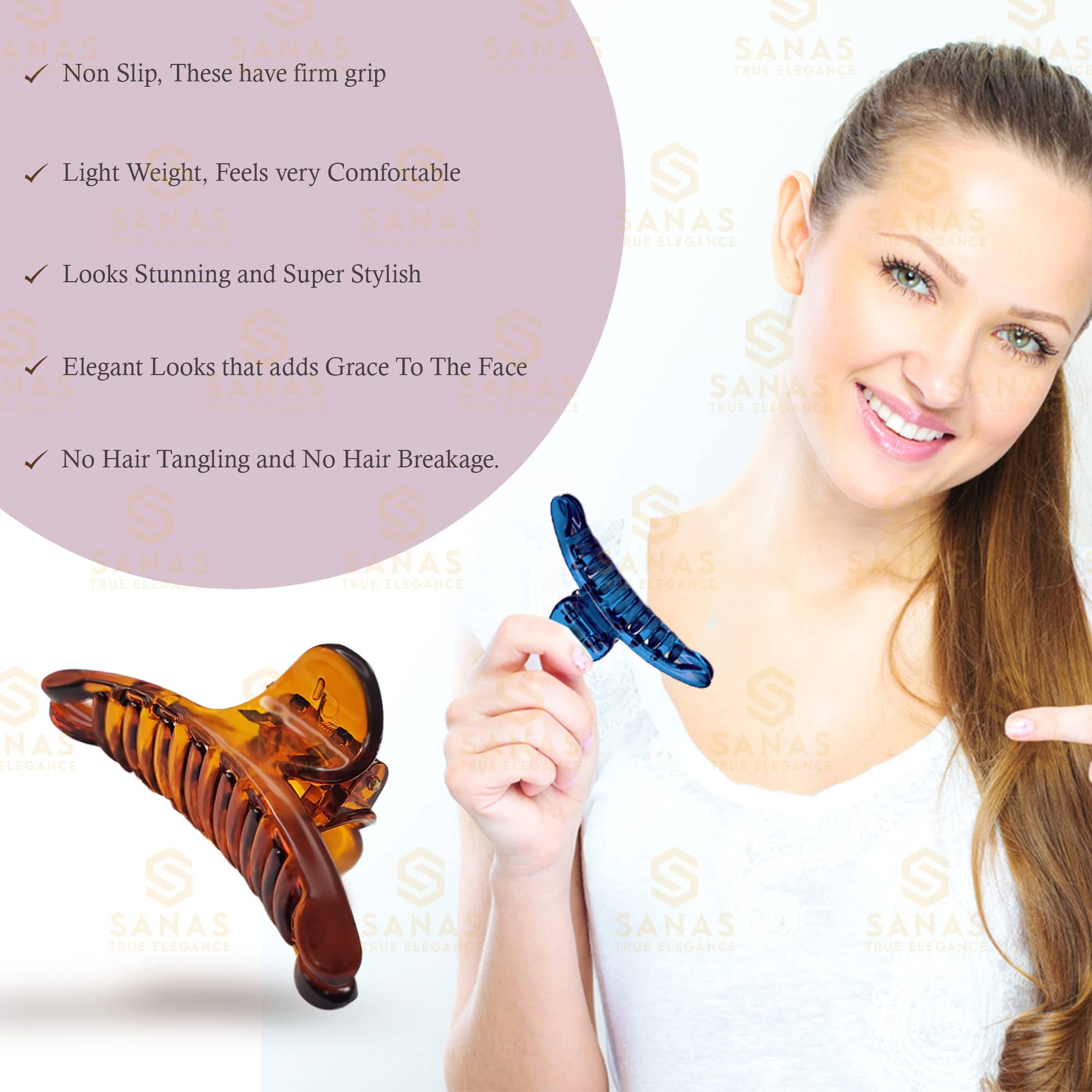 Sanas Butterfly Hair Clips for Women - 2 Pack Large Hair Claw Clips, Stylish Hair Accessories for Women & Girls - Perfect for Updos, Ponytails & Everyday Hairstyles