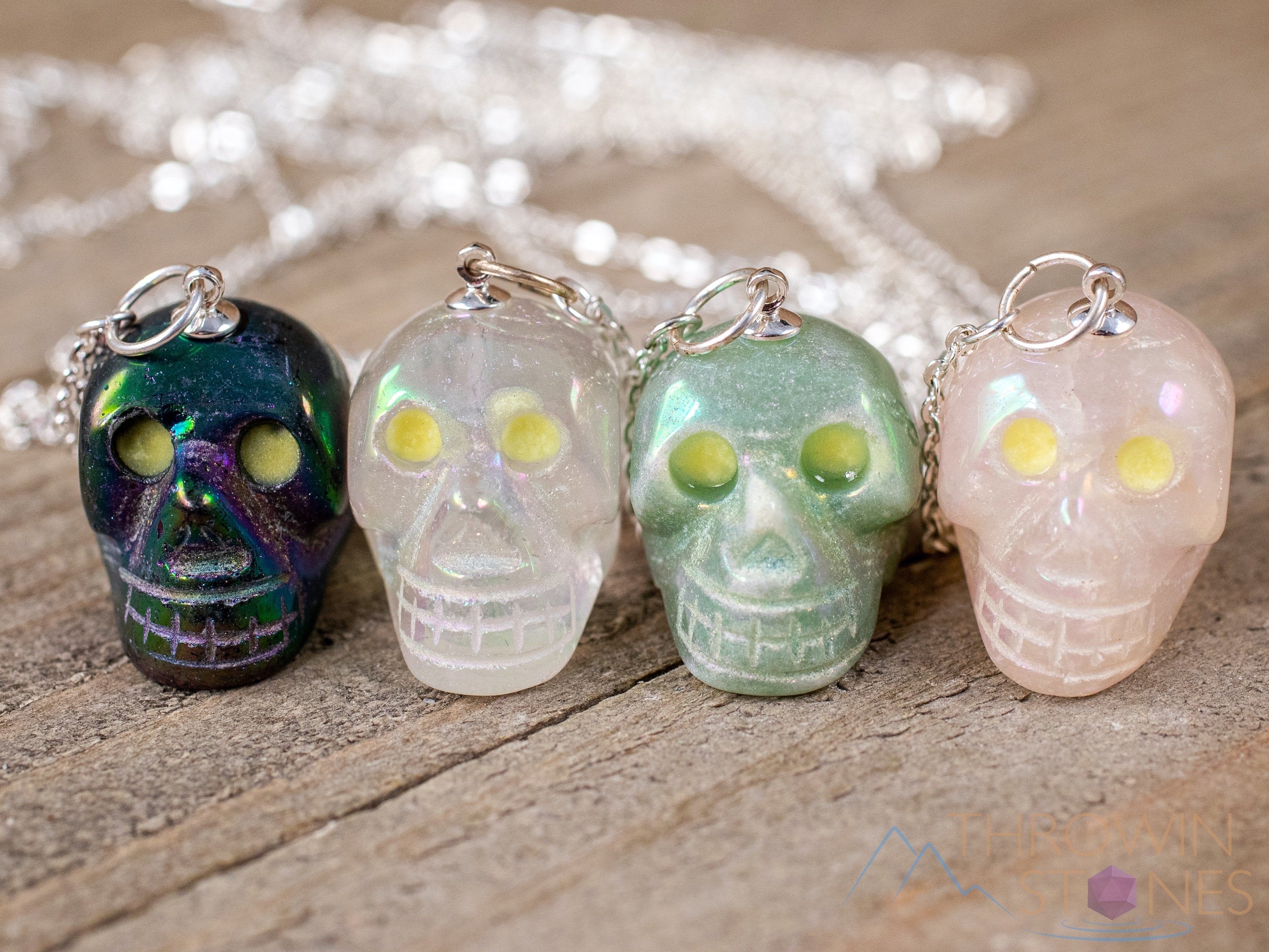 AURA QUARTZ Crystal Skull Necklace with Glow in the Dark Eyes - Pastel Goth & Crystal Jewelry for Women | Perfect for Halloween, Cosplay & Alternative Fashion (E1749)