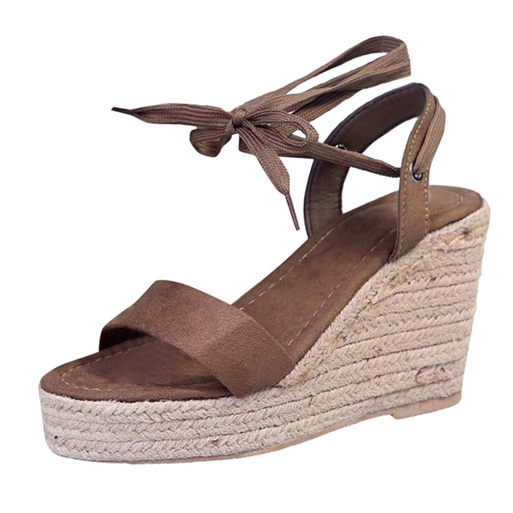 Women's Wide Width Wedge Sandals with Ankle Buckle - 2020 Fashion Summer Beach Sandals, Open Toe Espadrille Platform Shoes for Walking, Travel & Casual Outings