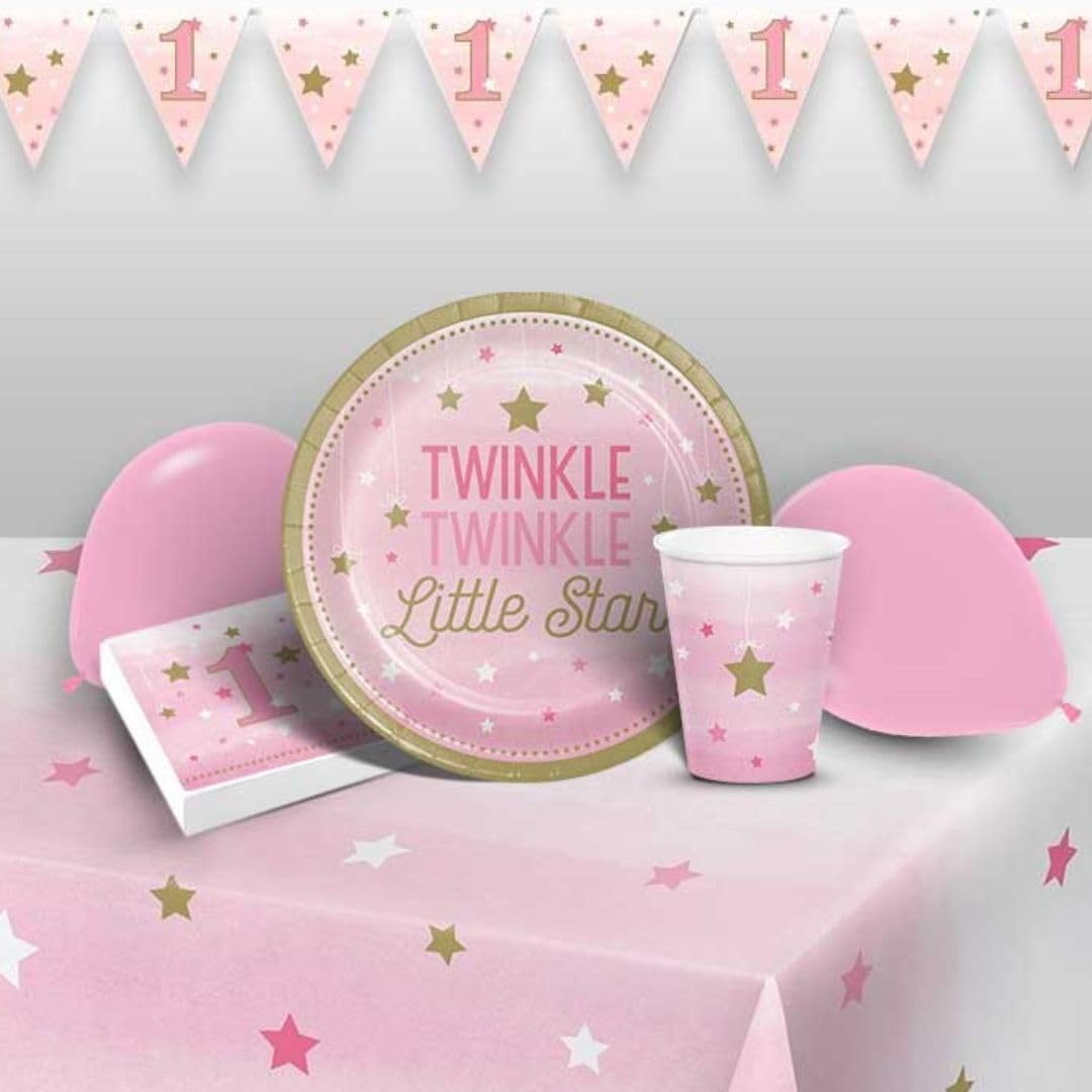 Pink One Little Star Themed Disposable Dinner Paper Plates - Elegant & Eco-Friendly for Birthday Parties, Baby Showers, and Special Events