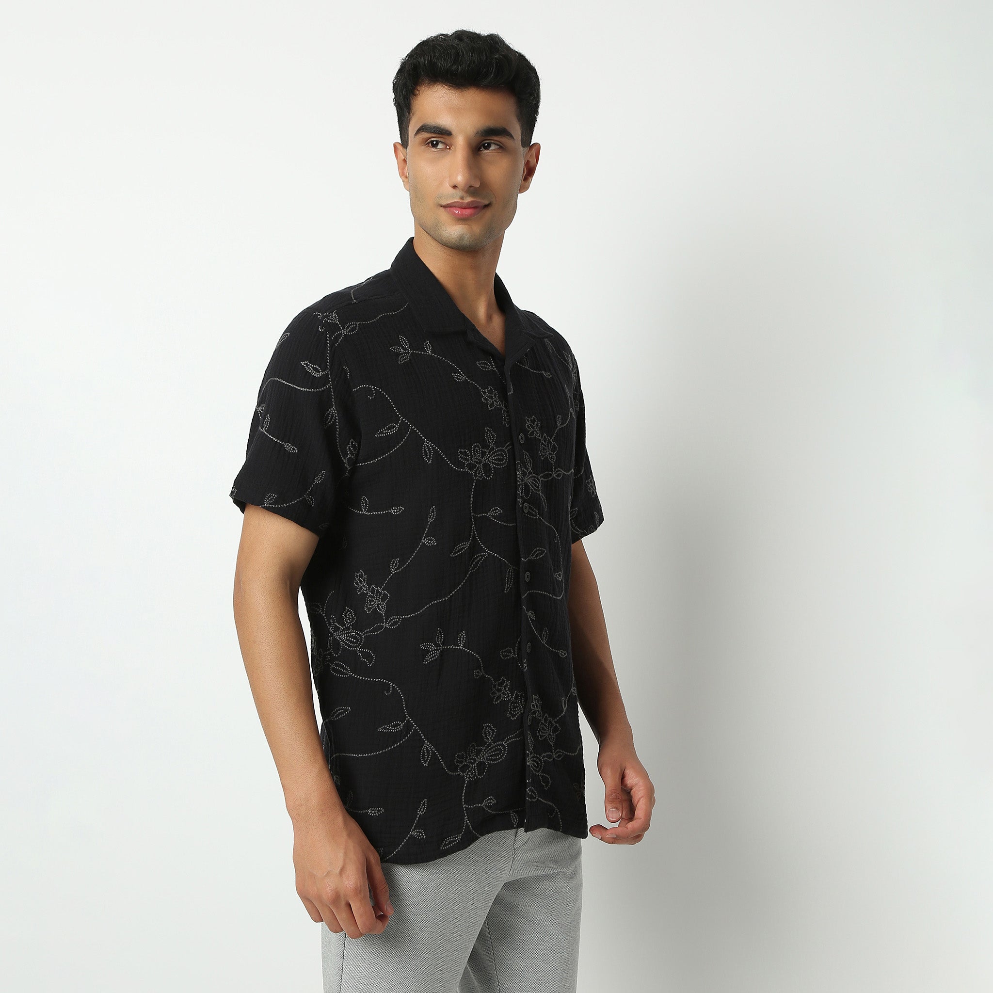 Stylish Camp Collar Half Sleeve Cuban Embroidered Shirt - Relaxed Fit Short Sleeve Casual Shirt for Men | Perfect for Summer Vacations, Beach Outings & Tropical Getaways