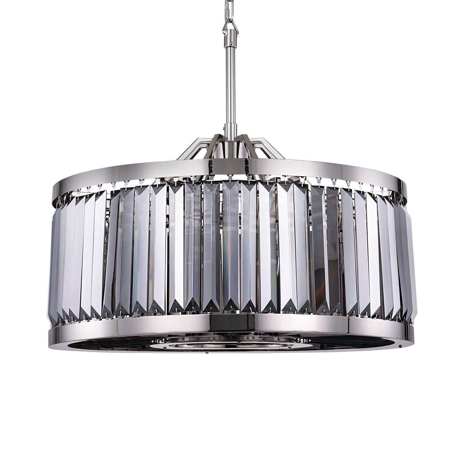 Prysm Transitional 8-Light 28-Inch Smoke Crystal Chandelier with Polished Nickel Finish - Elegant Ceiling Light Fixture for Dining Room, Living Room & Bedroom Lighting