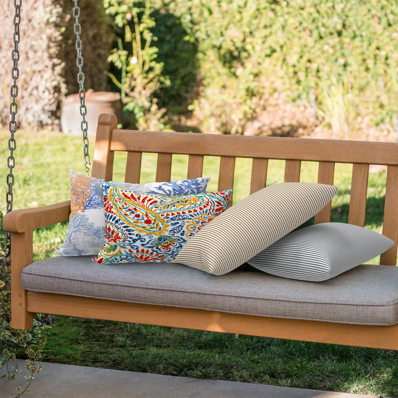 Waterproof 12x20 Inch Lumbar Pillows for Outdoor & Indoor Use - Pack of 2 Paisley Print Cushions with Inserts - Perfect for Patio Furniture, Garden Chairs, Sofas and Bed Decor