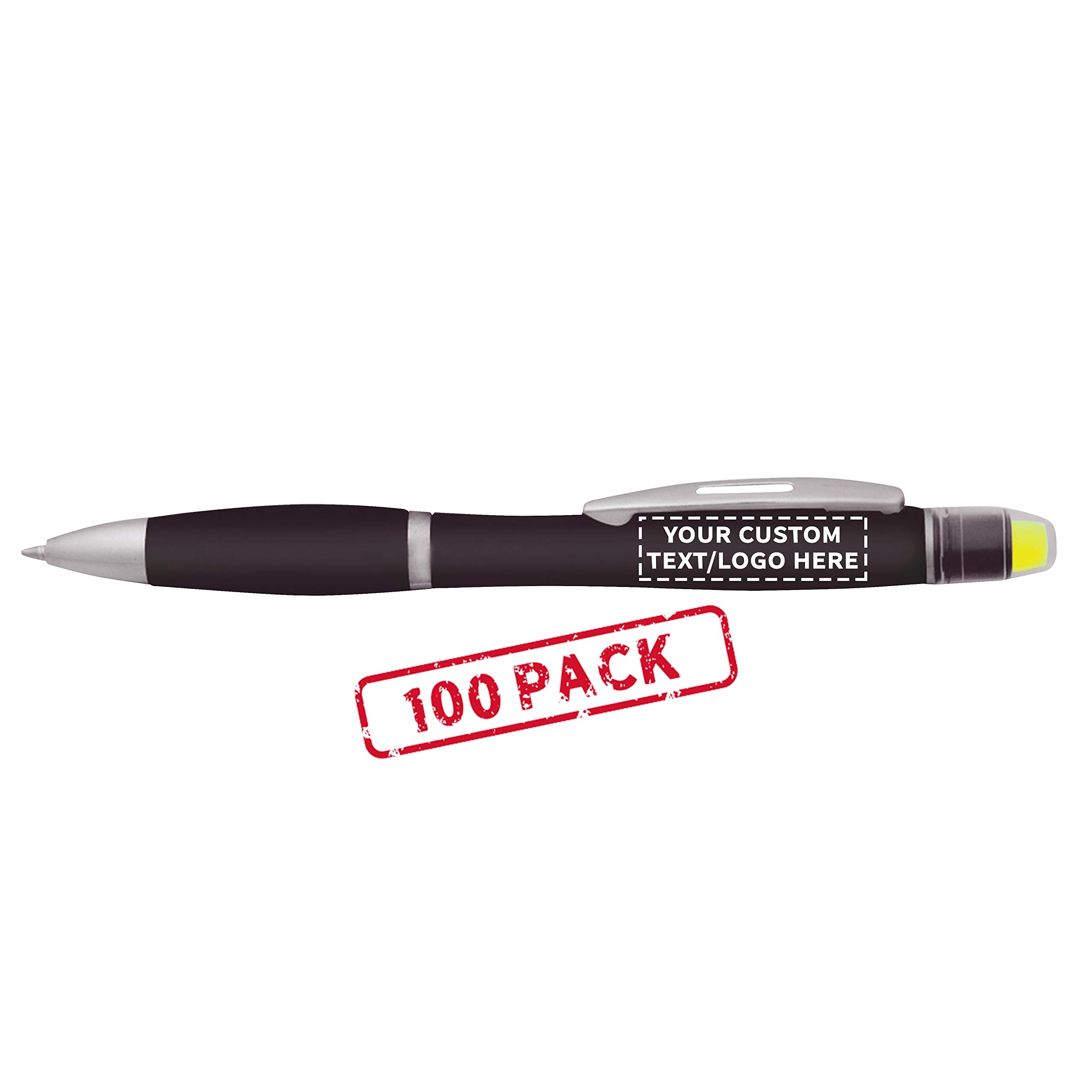 100-Pack Marathon Gel Highlighter Pens with Custom Text/Logo - Smooth Twist Ballpoint for Office, School & Study Notes - Vibrant Black Ink Markers (Bulk Discount)