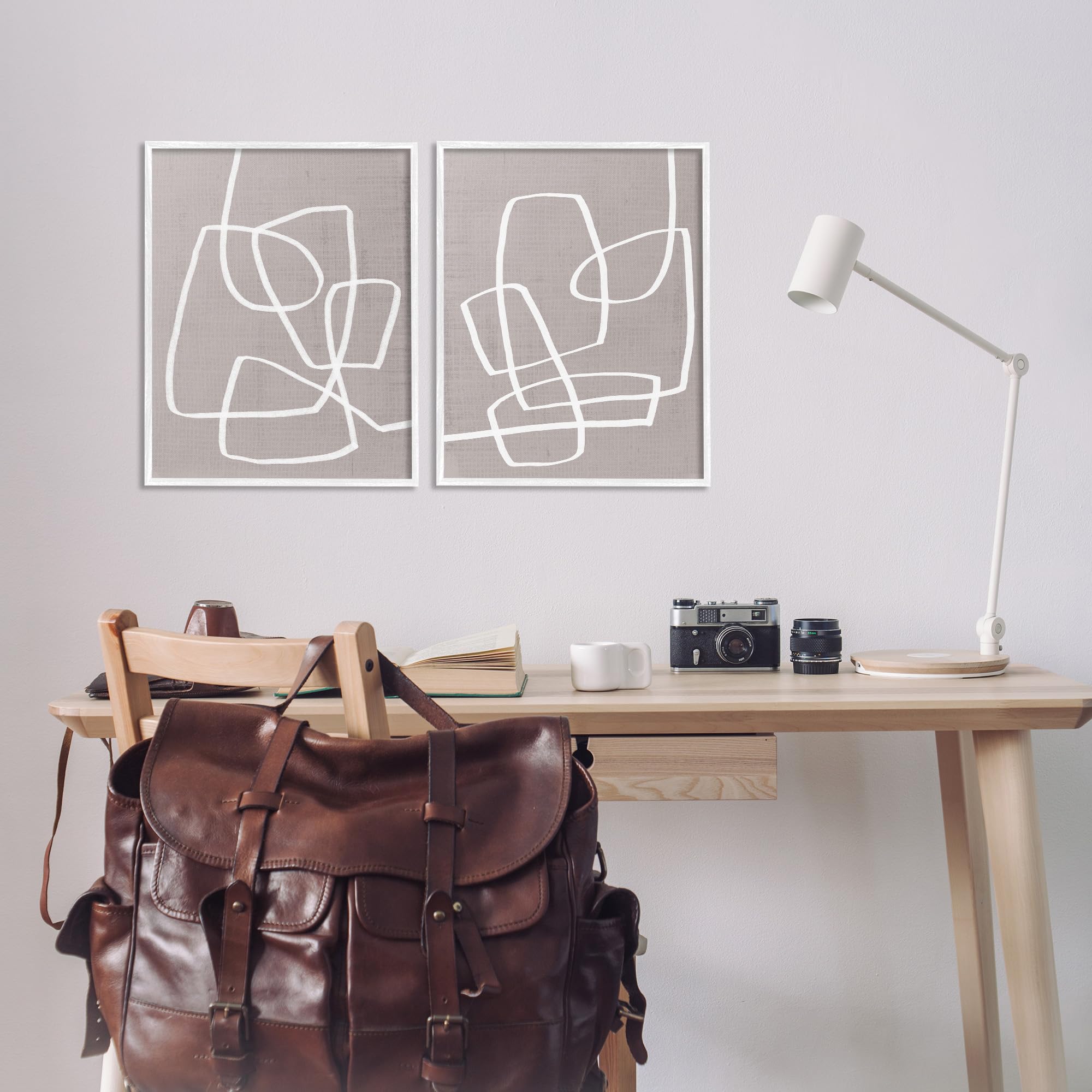 Abstract Boho Line Art Wall Decor - Minimalist Brown & White Framed Canvas Painting for Living Room, Bedroom & Office | Stupell Industries
