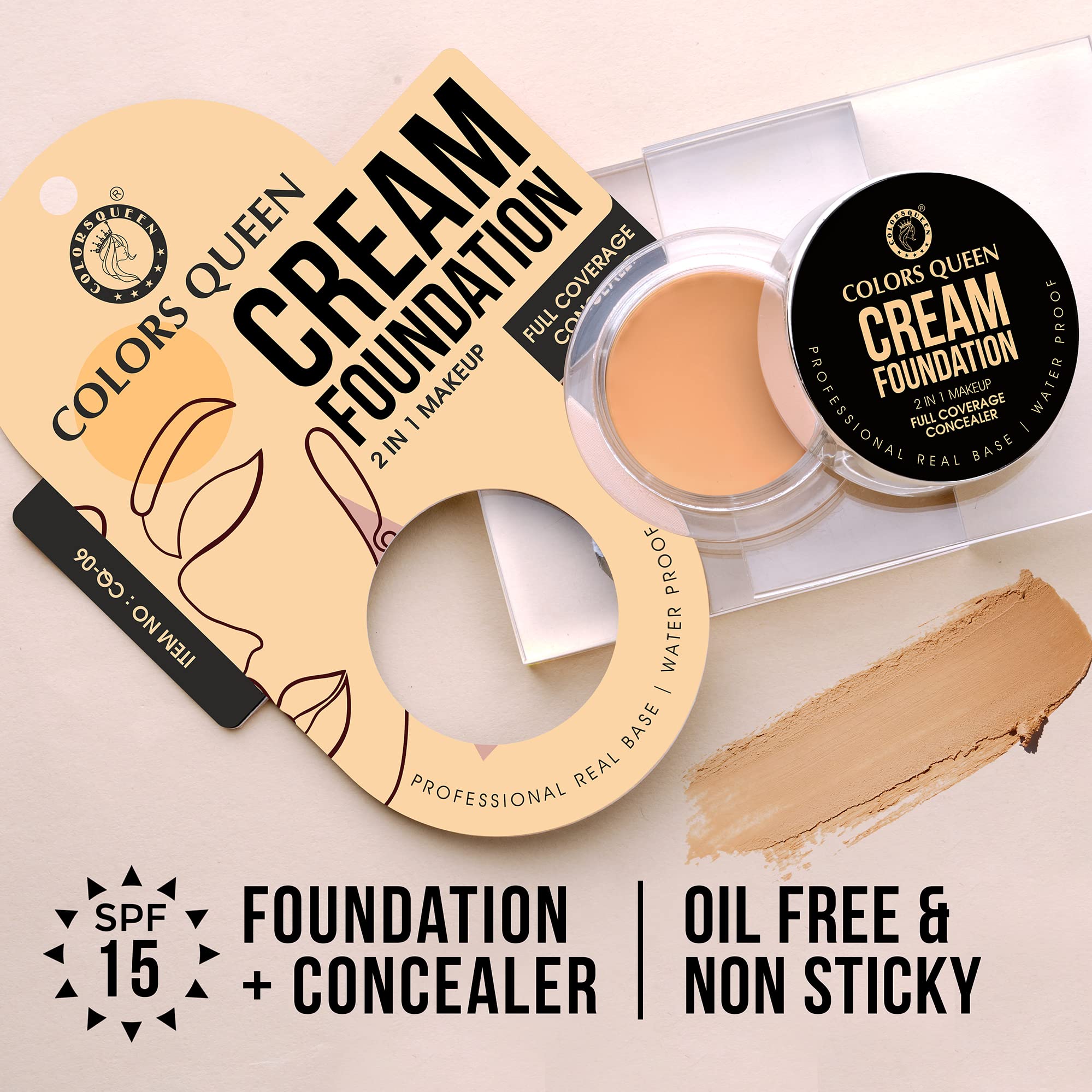 Colors Queen Real Base 2-in-1 Cream Foundation & Concealer - Lightweight Full Coverage Matte Makeup with SPF | Long Lasting Liquid Foundation for Flawless Skin (Shade FS-29) | Perfect for Daily Wear, Special Occasions & Photo Shoots