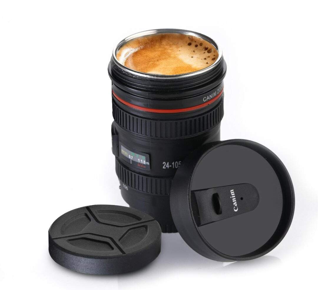 XMART INDIA Camera Lens Shaped Coffee Mug with Lid - Insulated Travel Flask for Tea & Hot Drinks - Unique Photography Themed Gift for Photographers & Coffee Lovers - Perfect for Office, Home Use & Outdoor Adventures