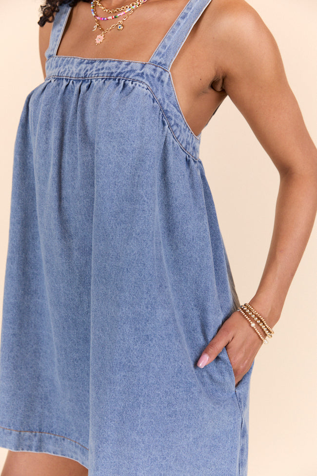 Always Around Denim Babydoll Dress - Women's Vintage Style Short Denim Dress for Casual Wear, Date Night & Summer Outfits