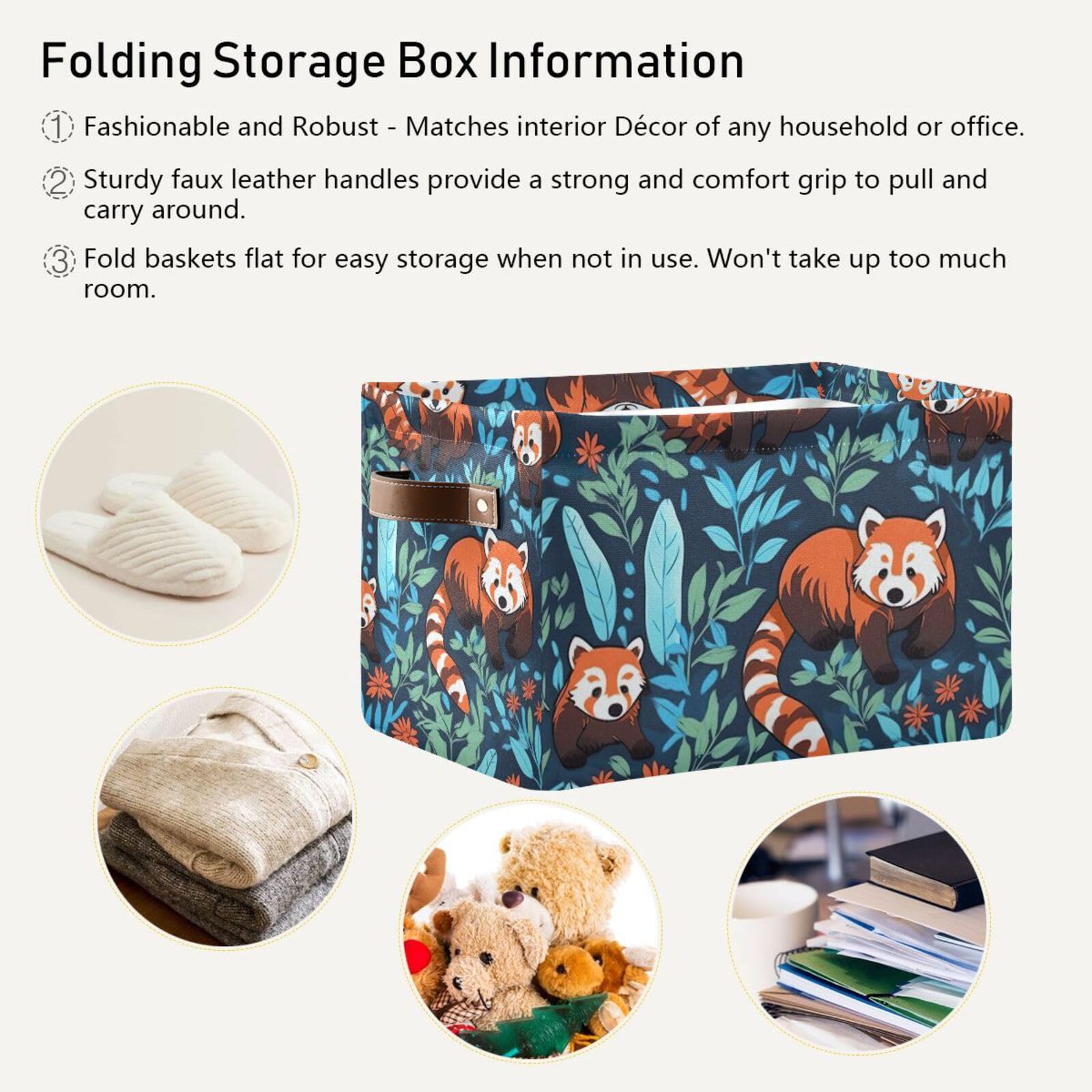 Foldable Canvas Storage Baskets with Handles - 2 Pack Panda Design Fabric Organizer Box for Clothes, Toys & Home Organization | Perfect for Bedroom, Closet, Office & Nursery Decor