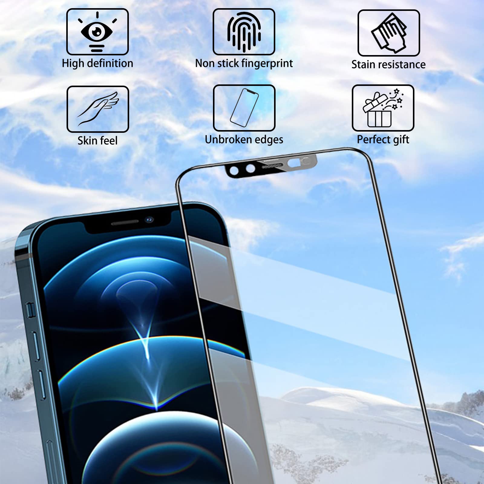 Tempered Glass Screen Protector for iPhone 13/13 Pro/14 with Front Camera Privacy Cover - HD Clear, Anti-Spy Protection, Face ID Compatible - 2 Pack - Perfect for Privacy Protection & Daily Use