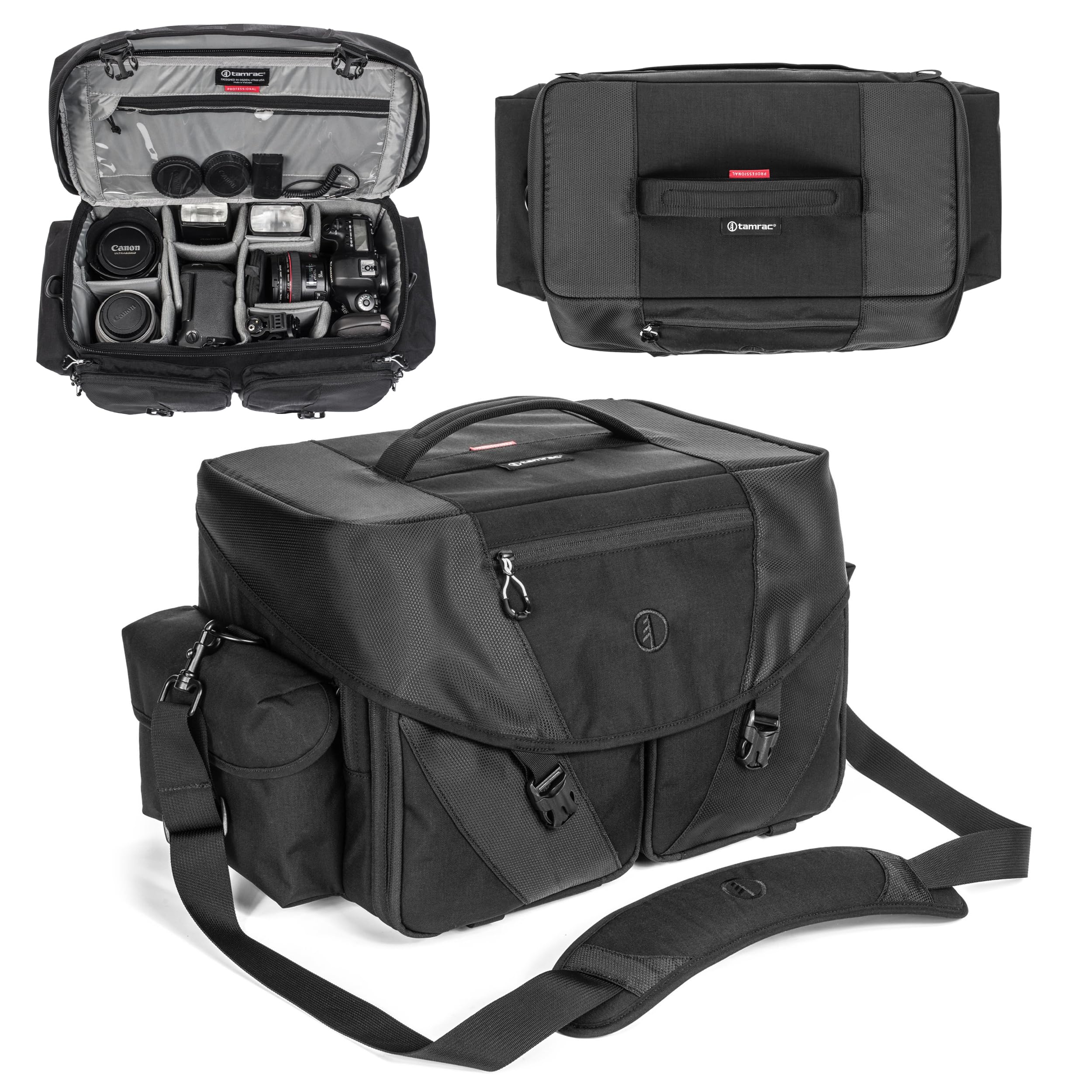 Tamrac Stratus 15 DSLR Camera Bag for Photographers - Waterproof Shoulder Bag for Mirrorless Cameras & Photography Accessories with Tripod Holder Strap (Black) - Perfect for Travel, Hiking & Outdoor Photography