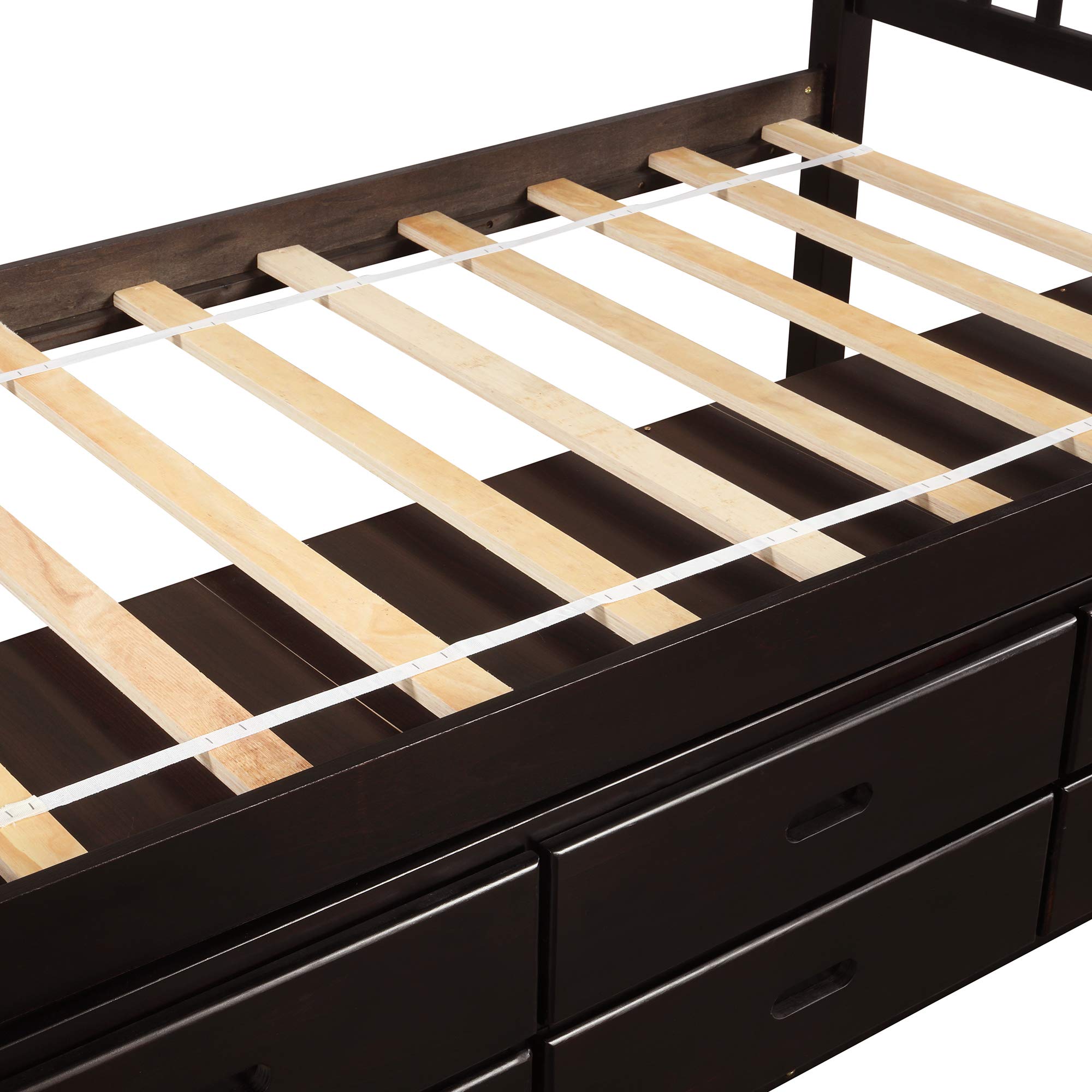 MERITLINE Wood Twin Storage Platform Bed with 6 Drawers, Headboard & Footboard - Space-Saving Captain Bed for Kids' Room | Perfect for Small Bedrooms, Dormitories & Guest Rooms
