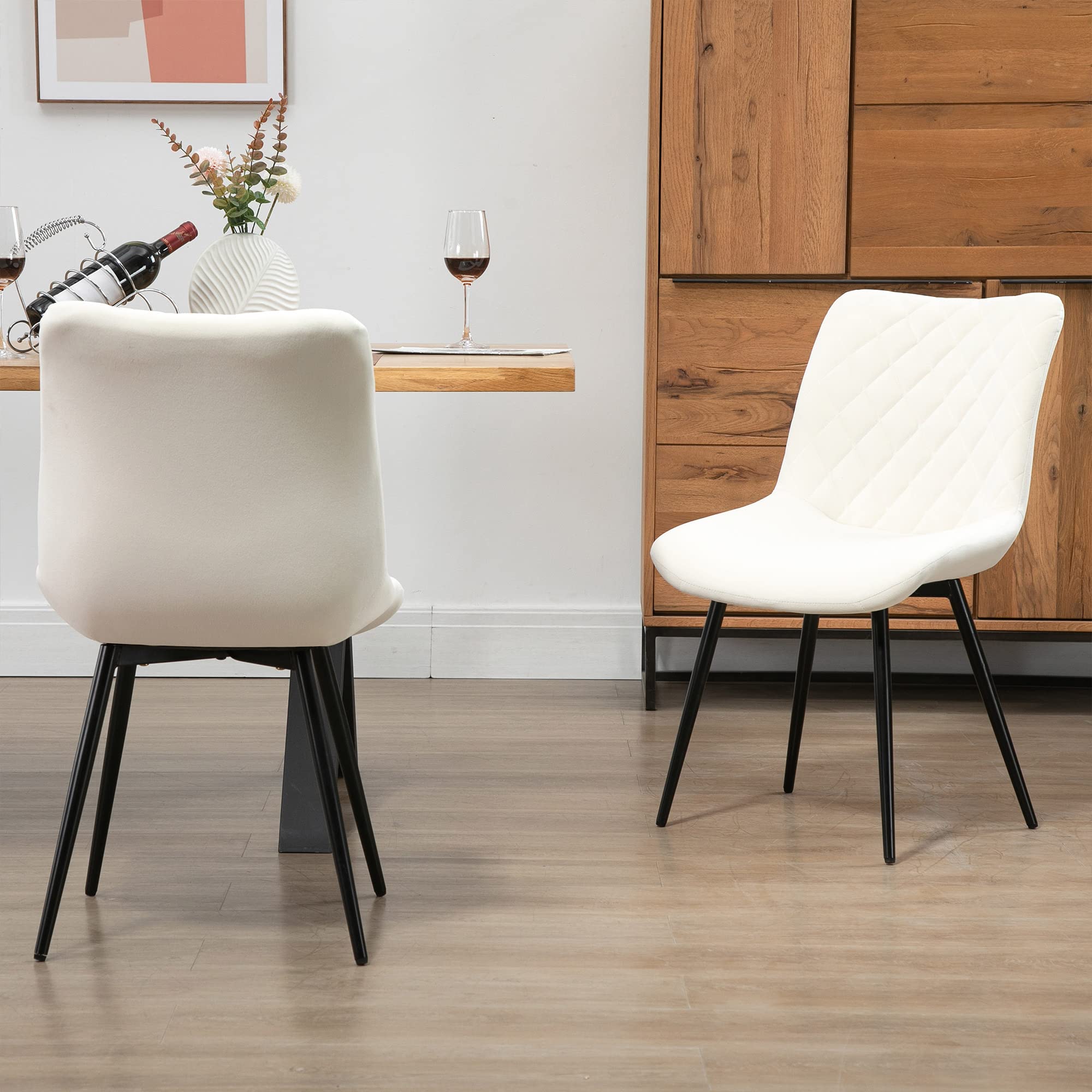 Modern PU Leather Dining Chairs with Grid/Diamond Lattice Design - Soft Cushioned Side Chairs with Floor Protectors for Living Room & Dining Room Decor | Perfect for Home, Office, and Restaurant Use