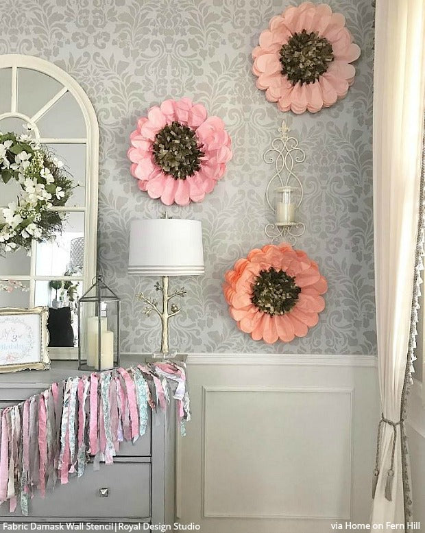 Grand Fabric Damask Wall Stencil - Reusable DIY Painting Template for Home Decor, Accent Walls & Furniture | Perfect for Bedroom, Living Room & Nursery Makeovers
