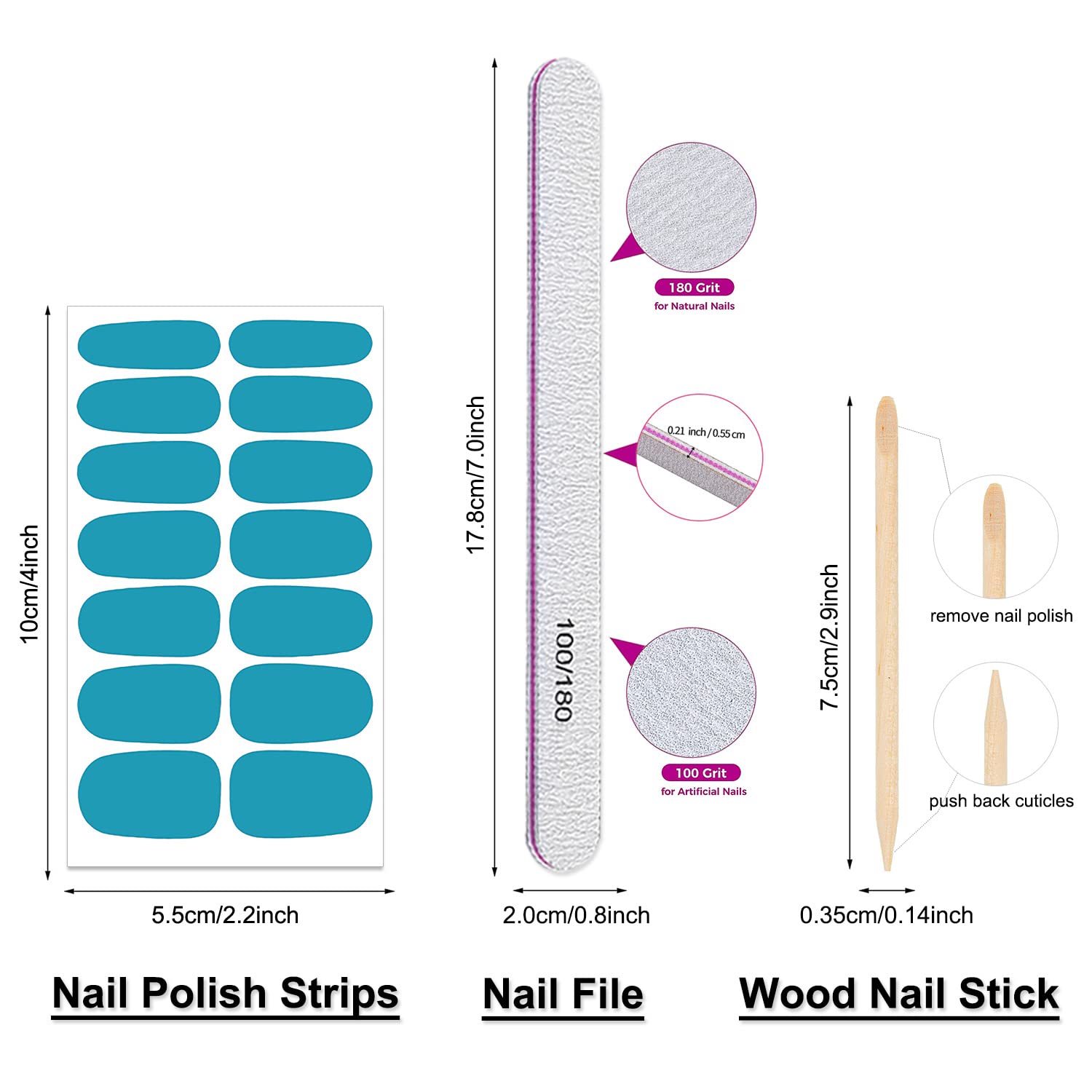 DANNEASY 16 Sheets Solid Color Nail Polish Strips - Self-Adhesive Nail Wraps for Women, Includes 1 Nail File & Cuticle Stick (Navy Blue) | Easy DIY Manicure at Home, Perfect for Parties & Special Occasions