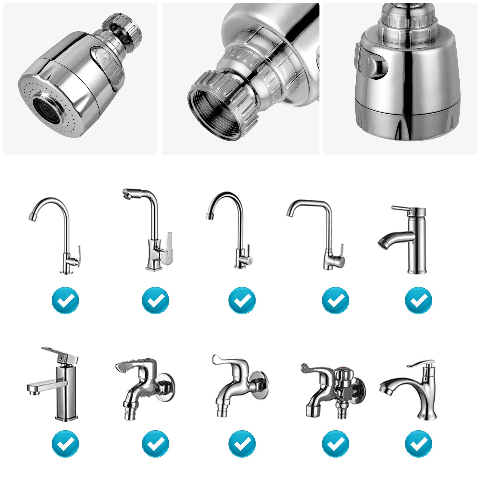 Ainiv 360° Swivel Sink Faucet with 2-Piece Aerator - Dual Water Flow Modes for Kitchen & Bathroom | Extendable Tap Connection for Washing Dishes, Handwashing & More