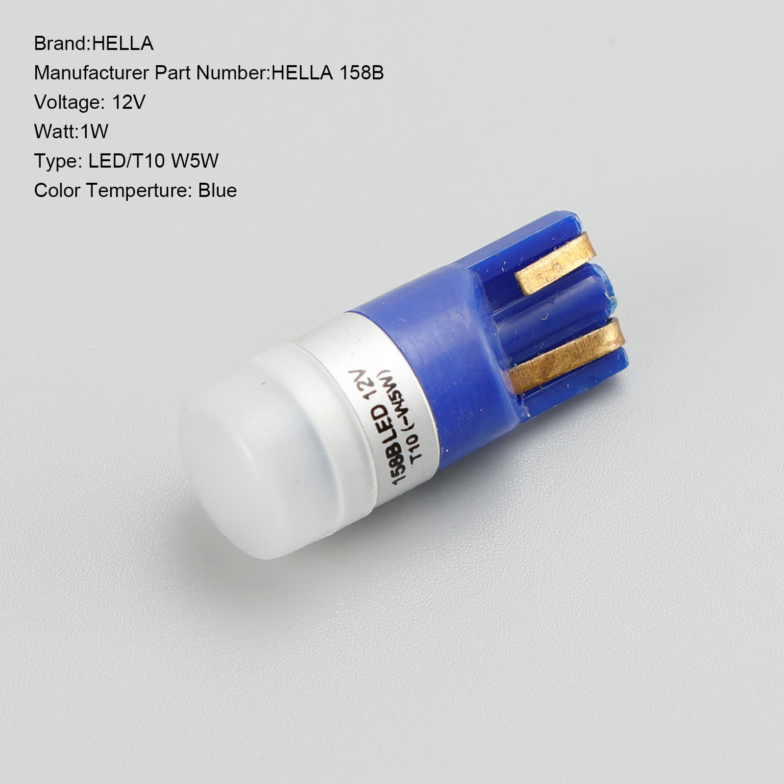 10X HELLA LED Retrofit Bulbs 158B LED/T10 W5W 12V 1W W2.1X9.5D Blue Light - Perfect for Car Interior, Dashboard, License Plate, and Dome Lighting