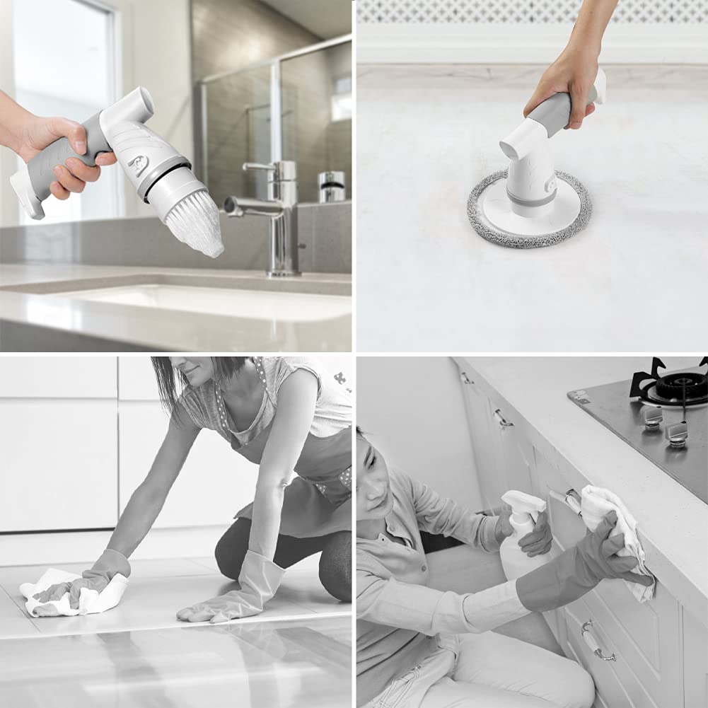 Iezfix X01 Portable Electric Spin Scrubber with 3 Brush Heads & Large Cloth Pad - Multi-Purpose Cleaning Brush Kit for Bathroom, Kitchen, Tile, Grout - Rechargeable Power Scrubber for Deep Cleaning
