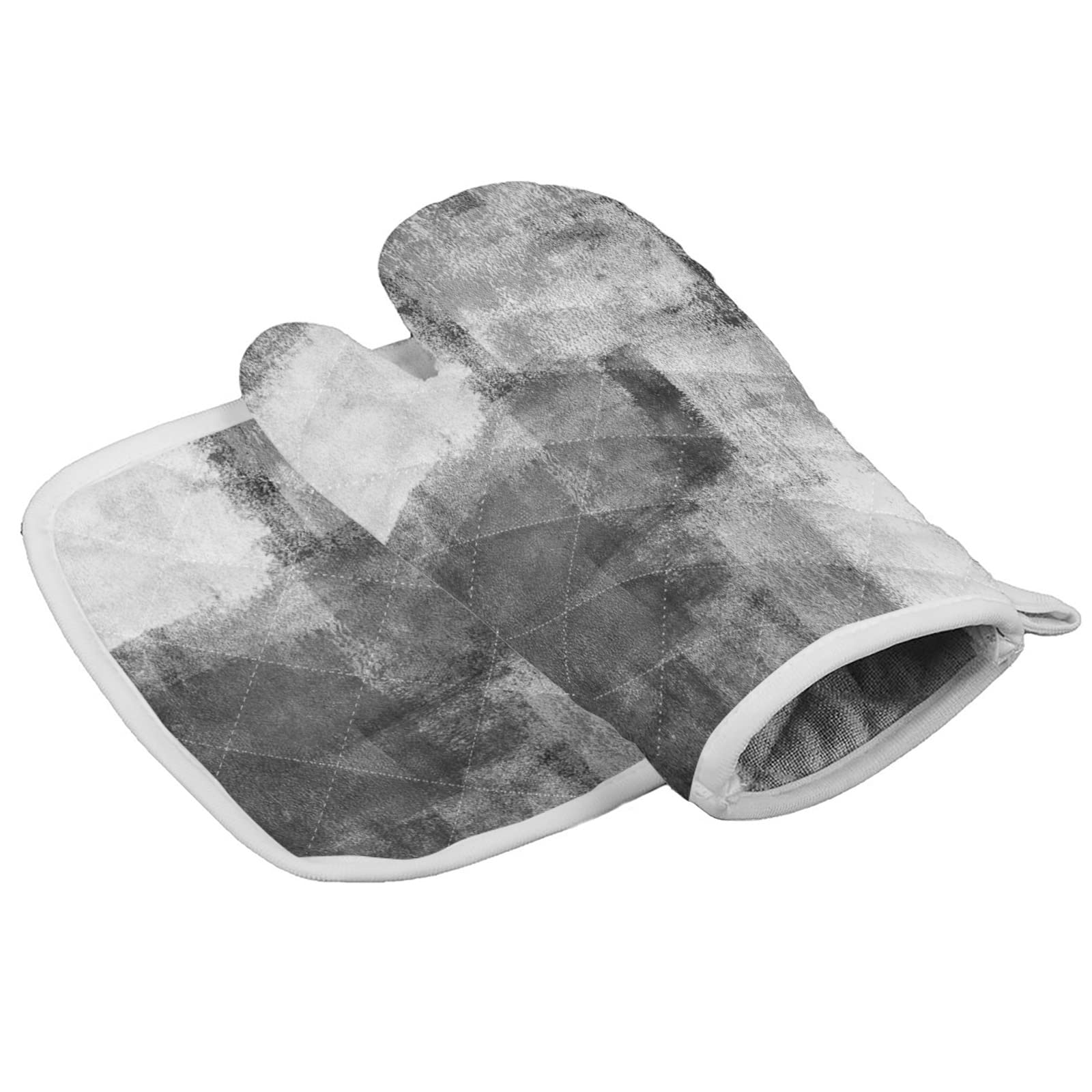 Heat Resistant Gray & White Oven Mitts Set - Abstract Geometric Oil Painting Texture Kitchen Pot Holders for Baking, Grilling, BBQ - Safe Cooking Accessories for Home Kitchen & Outdoor Camping