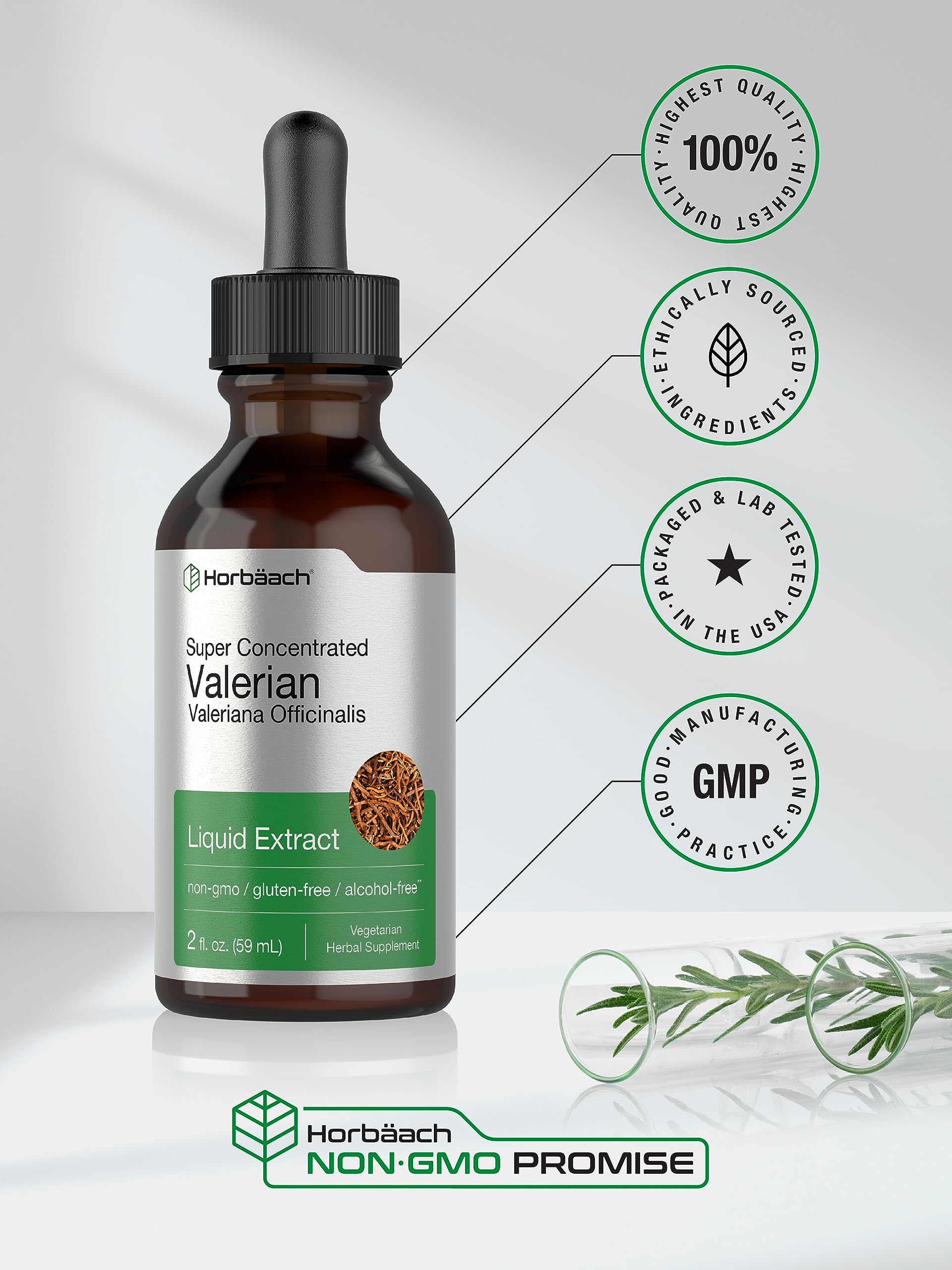 Horbäach Valerian Root Extract Drops - Alcohol Free, Super Concentrated Liquid Supplement (2 fl oz) | Vegetarian, Non-GMO, Gluten Free | Promotes Relaxation & Better Sleep
