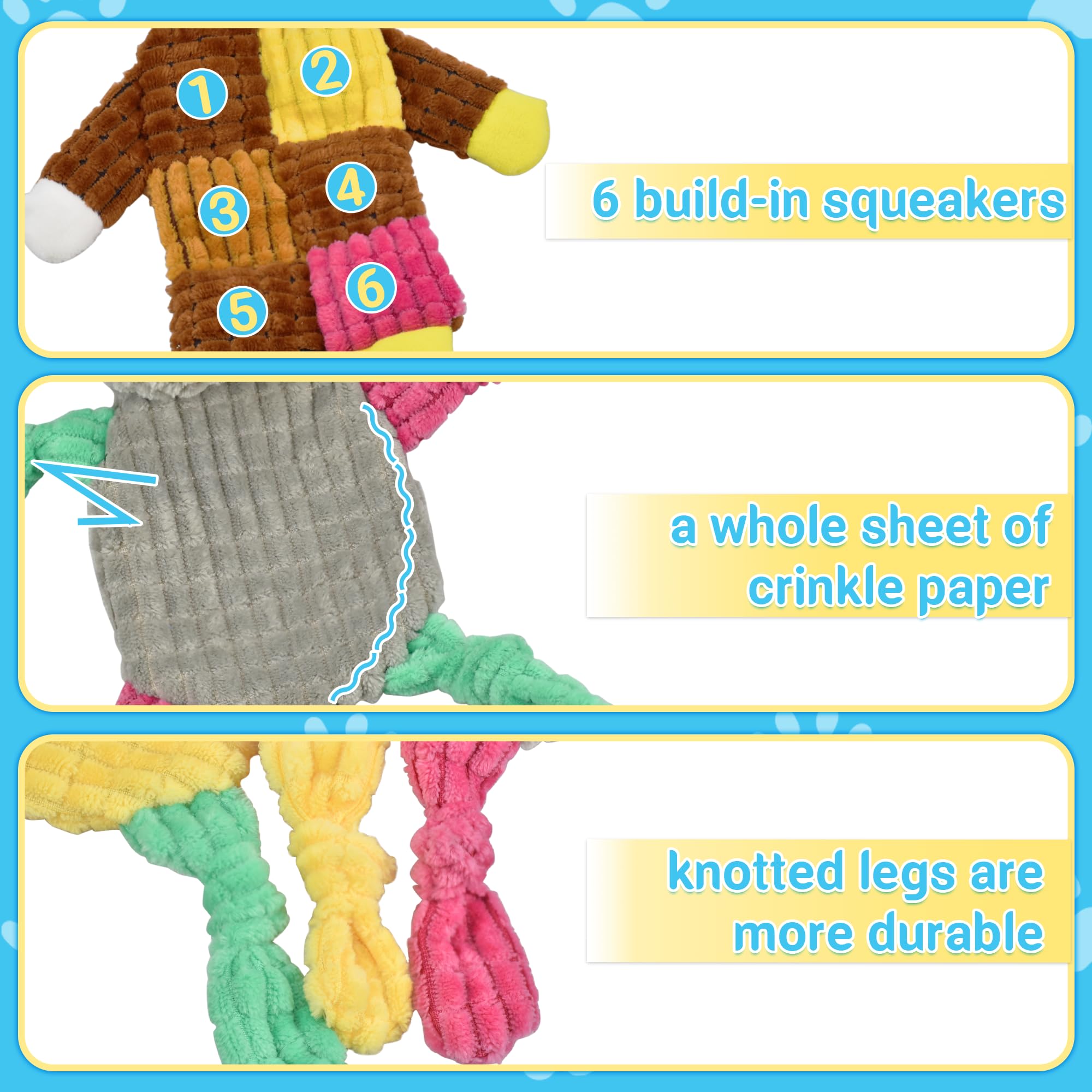 5Pcs Squeaky Crinkle Dog Toys for Large, Medium & Small Dogs - Durable Puppy Chew Toys for Aggressive Chewers - Perfect for Indoor Play, Outdoor Fetch & Training Rewards