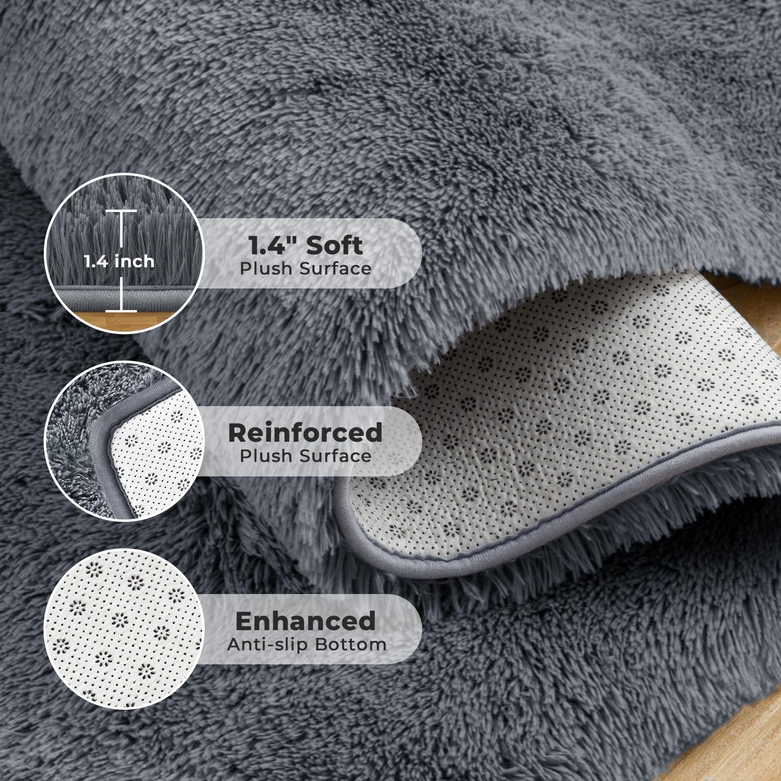 8x10 Fluffy Area Rugs - Soft Plush Shaggy Non-Slip Carpet for Living Room, Bedroom, Playroom, Nursery & Dorm - Cozy Grey Home Decor for Comfort & Style