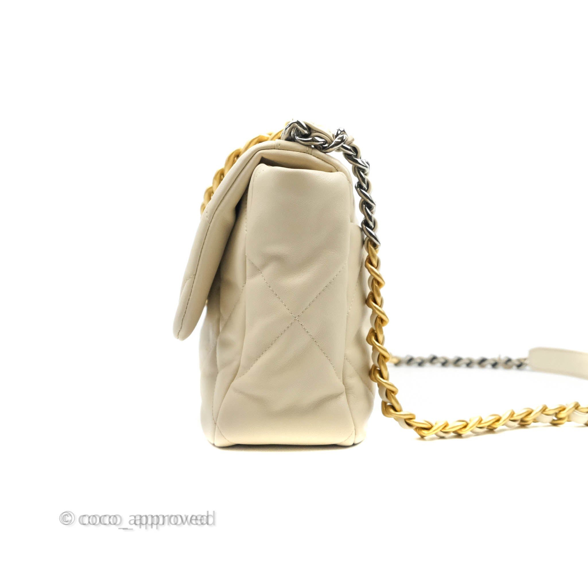 Chanel 19 Medium Flap Bag in Beige Cream Goatskin Leather with Mixed Hardware - Luxury Designer Handbag for Women, Perfect for Work, Travel and Special Occasions