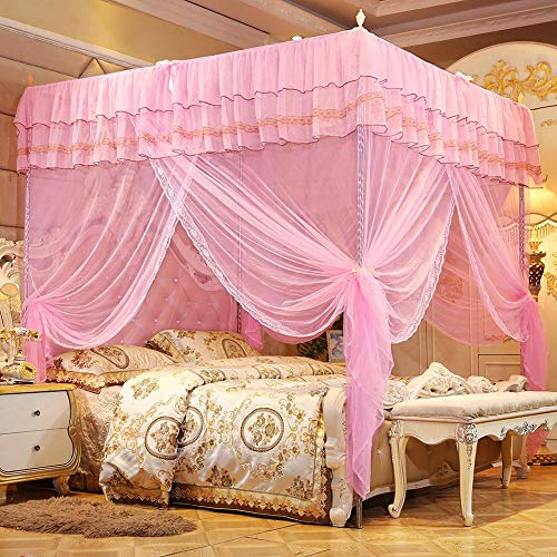 Luxury 4 Corner Post Bed Canopy with 3 Side Openings - Princess Net Bed Curtain for Single, Double & King Size Beds - Elegant Bedroom Decor for Romantic Nights, Kids Room & Boho Chic Style