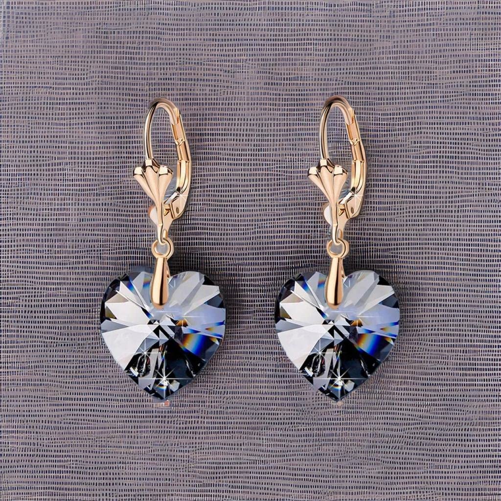 Austrian Crystal Heart Drop Leverback Earrings for Women - 14K Rose Gold Plated Hypoallergenic Dangle Earrings | Elegant Gift for Valentine's Day, Anniversary & Special Occasions