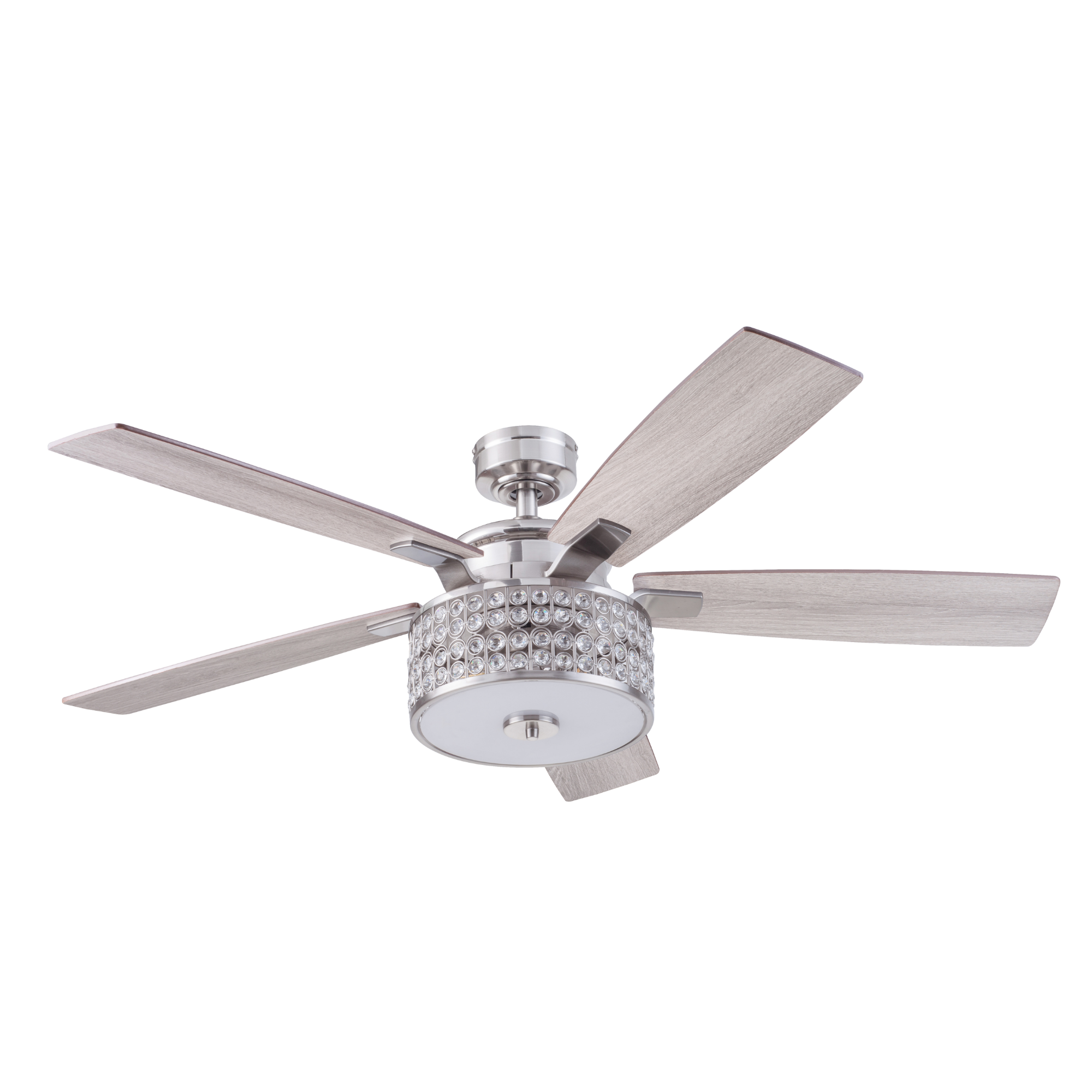 52 Inch Lanissa Crystal Glass Chandelier with Remote Control - Brushed Nickel Finish, Quick Attach™ Ceiling Fan Kit for Living Room, Dining Room & Bedroom Lighting