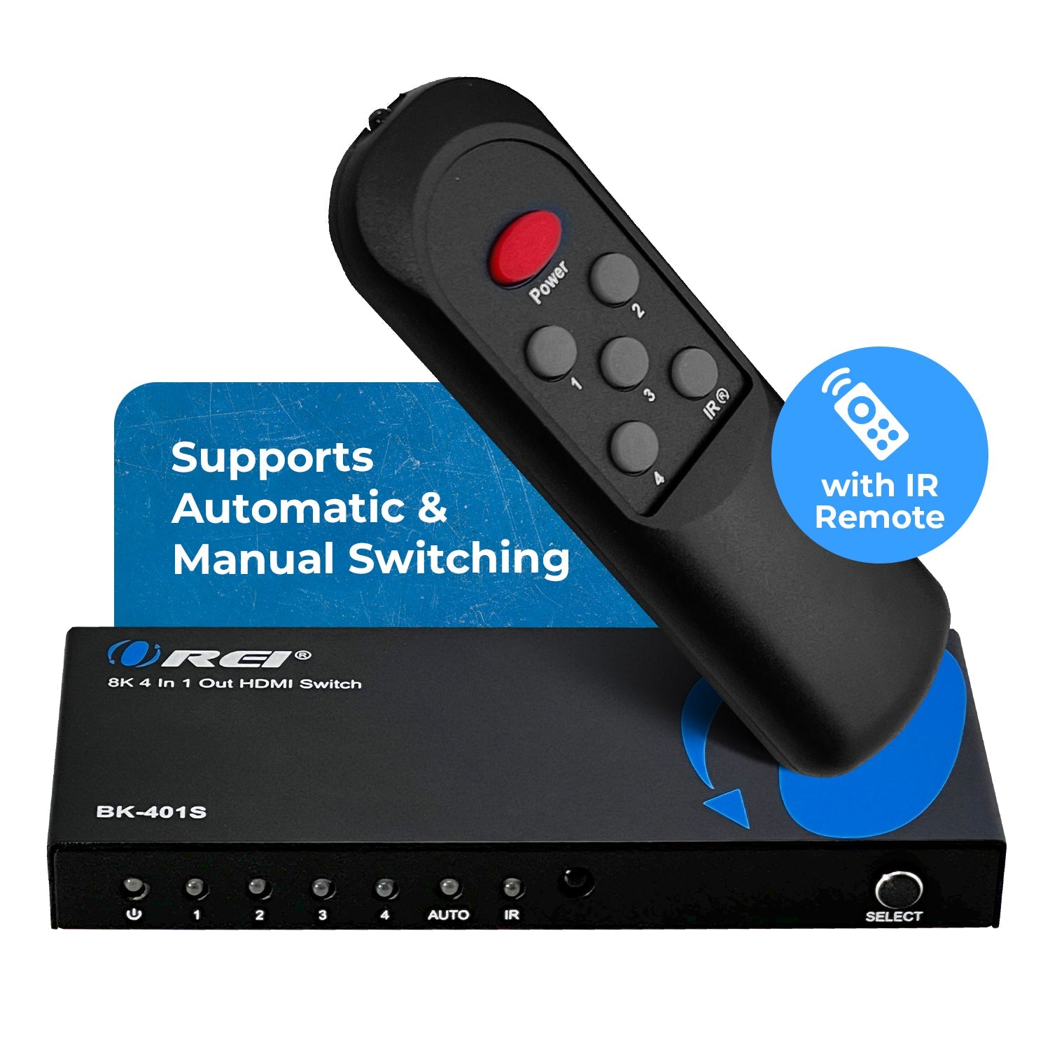 8K 4 In 1 Out HDMI Switch (BK 401S) - High Speed 4K@120Hz 8K@60Hz HDMI Switcher with Remote - Perfect for Home Theater, Gaming & Multi-Device Setup