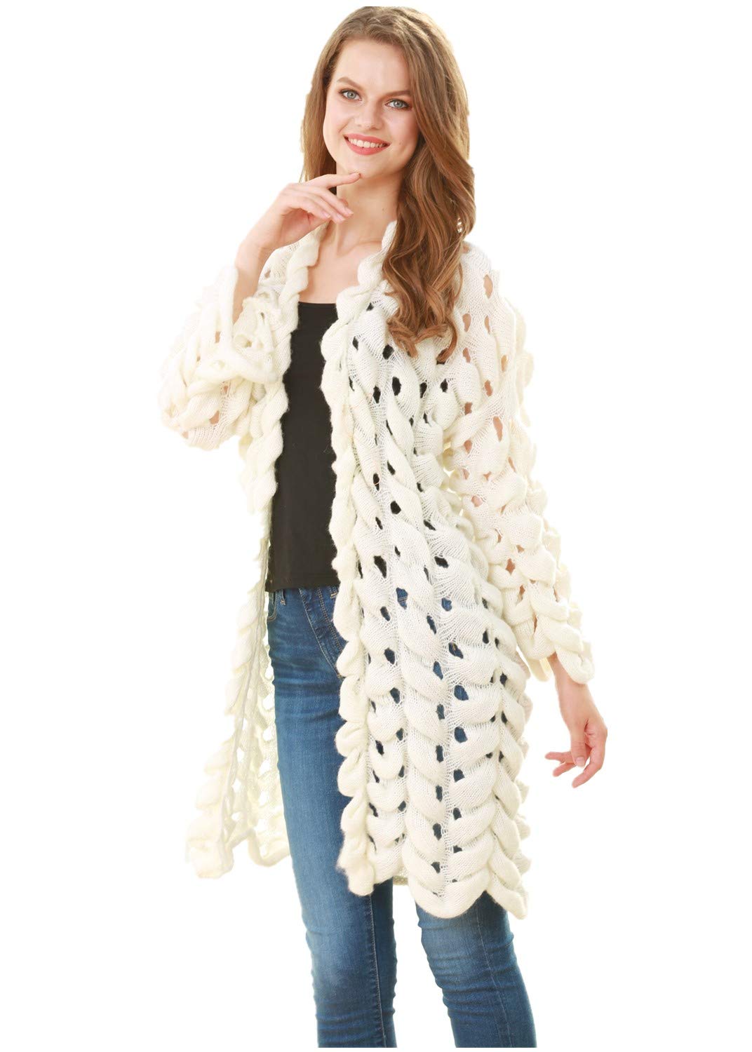 Plus Size Women's Casual Open Front Long Sleeve Loose Knit Cardigan Sweater - Cozy Layering Piece for Fall & Winter Outfits, Office Wear & Lounge Comfort