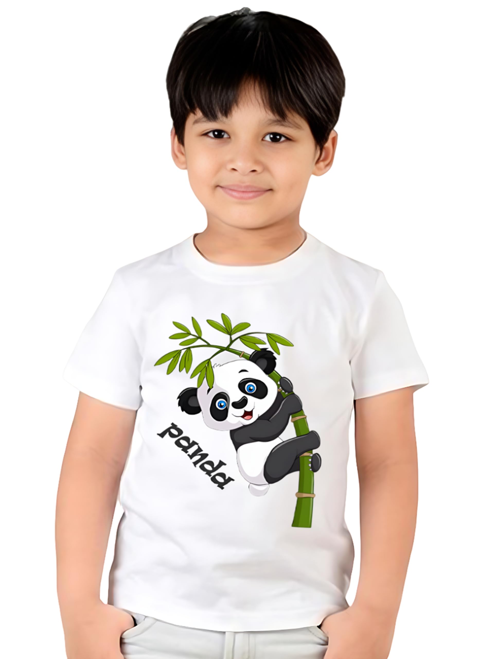 ORATEES Boys' Round Neck Short Sleeve T-Shirt - Cute White Panda Print Summer Top for Kids | Comfortable Cotton Tee for Playdates, School & Outdoor Activities
