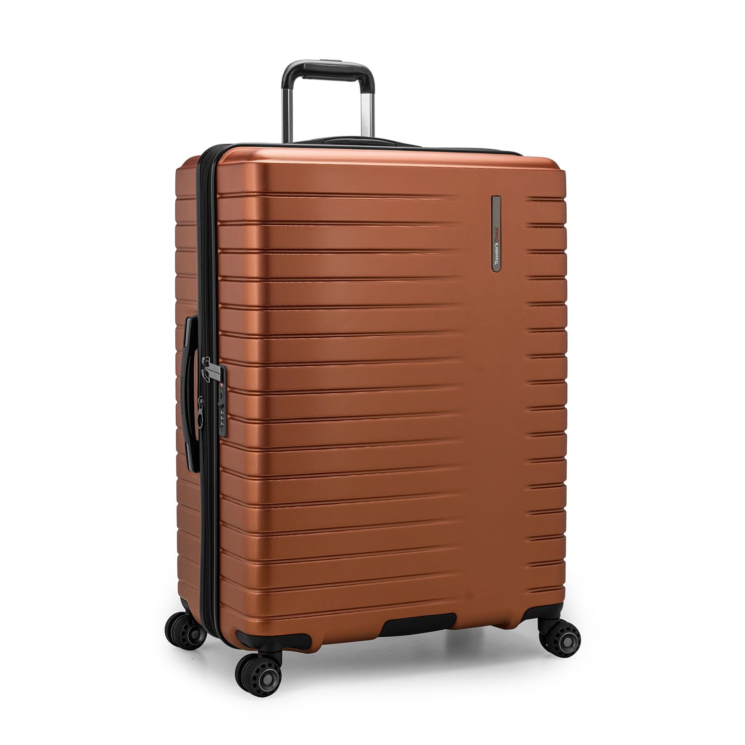 Traveler's Choice Archer Polycarbonate Hardside Spinner Luggage Set with Tie Down Straps - 29-Inch Checked Orange Suitcase for Air Travel & Vacation Packing