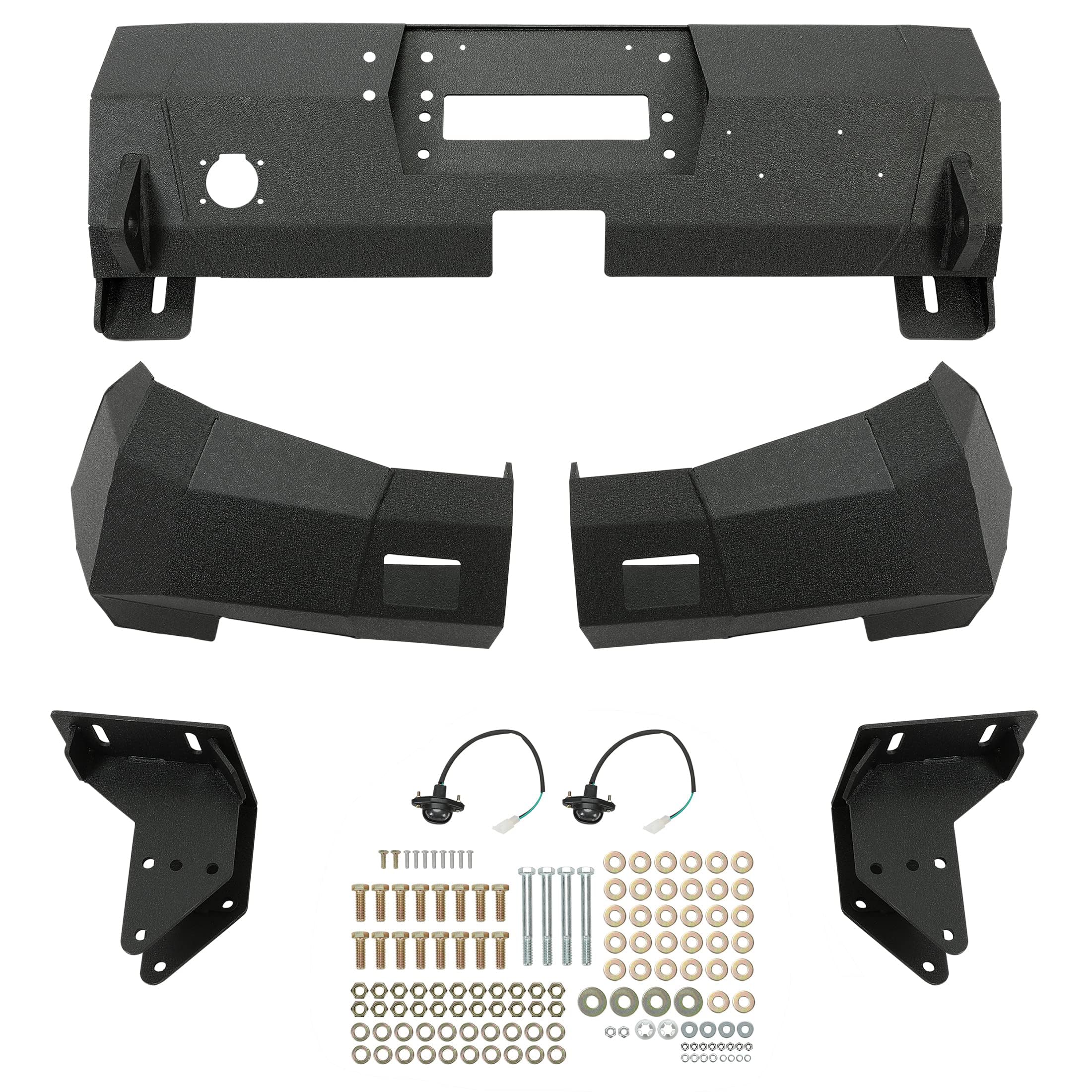 KUAFU Heavy Duty Steel Rear Bumper with License Plate Lights - Compatible with 2002-2008 Ram 1500 & 2003-2009 Ram 2500/3500/4500/5500 Trucks - Winch Ready 3-Piece Bumper Kit (2 Packages) - Perfect for Off-Roading, Towing & Truck Upgrades