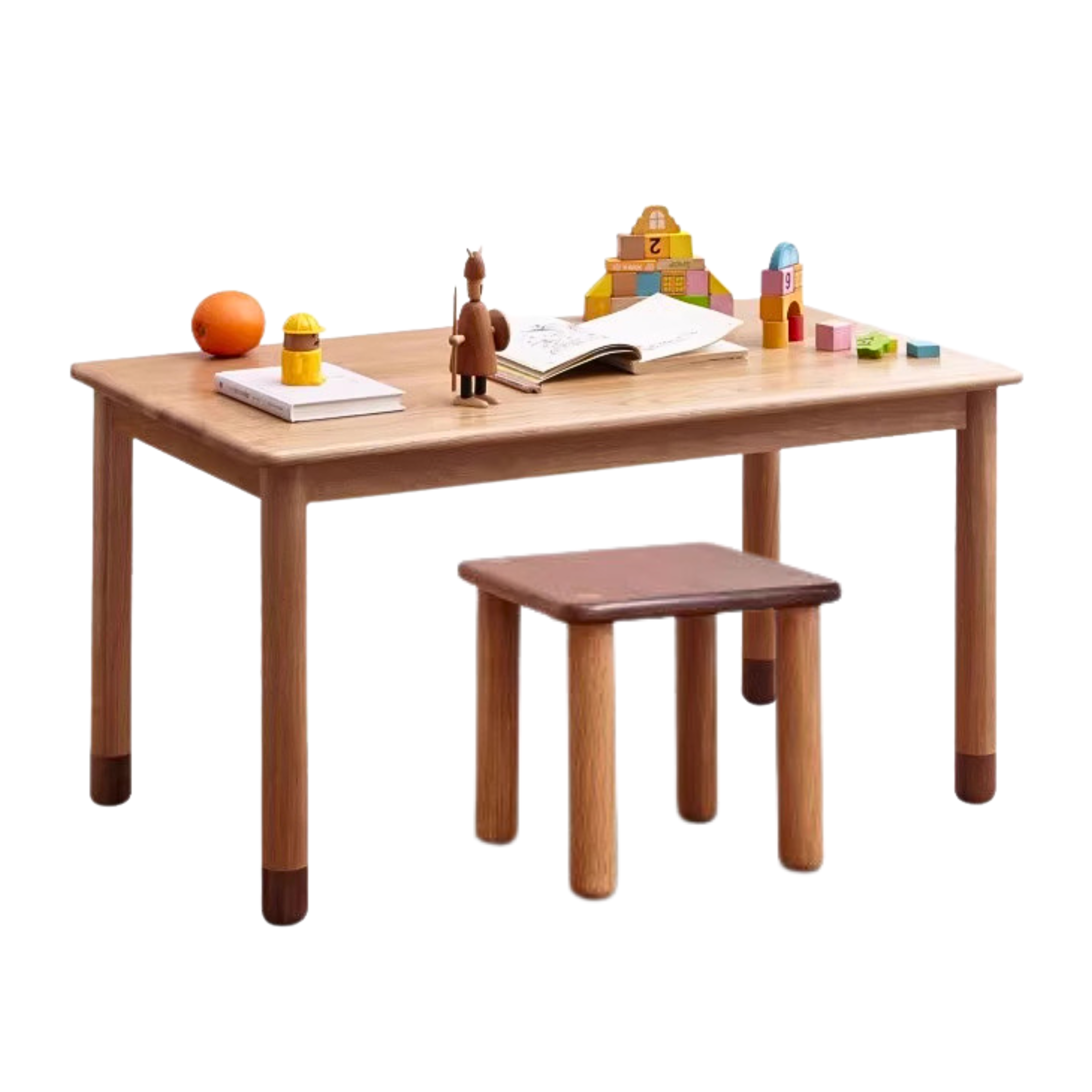 31.4x19.6x19.6 inch/ 80x50x50 cm/ Natural wood color/  children's handmade table + children's square stool 2 pcs