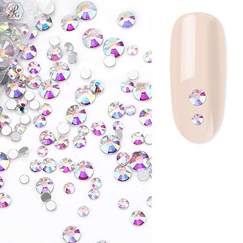 PrettyG 1440pcs x2 Packs SS3 Nail Crystals - AB Coating Sparkly Round Flatback Rhinestones for Nail Art, DIY Crafts & Embellishments | Non-Self-Adhesive AB-SS3 | Perfect for Nail Salons, Home Manicures & Wedding Nail Designs